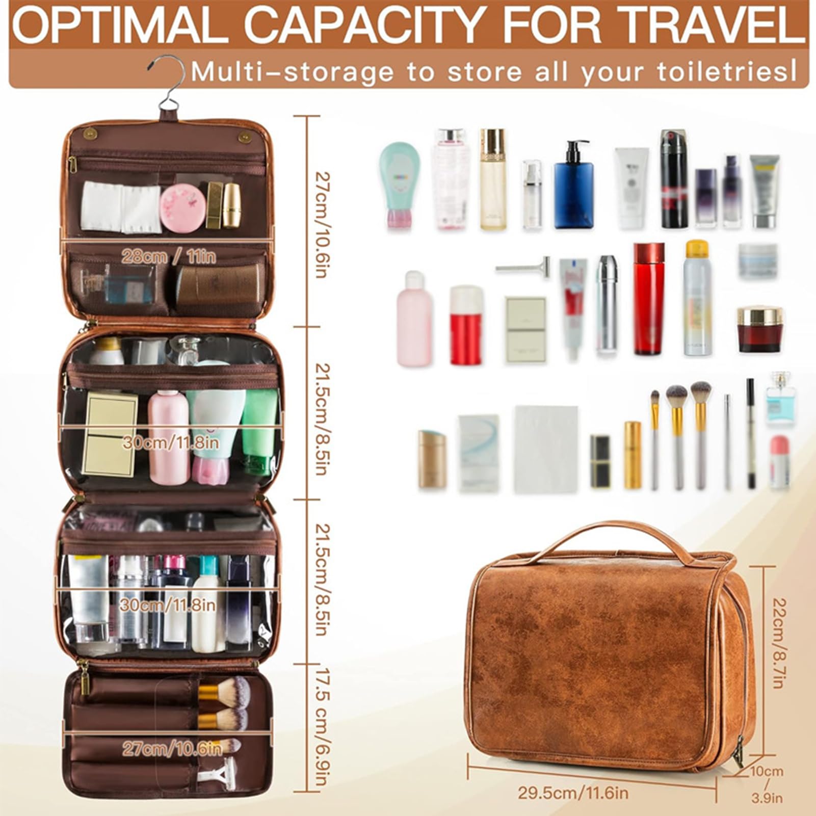 Neceser Colgante Bolsa Organizadora Maquillaje para Viajes Neceser Bolsa Maquillaje Multifuncional Compacta Soporte para Cepillo Dientes Y Gancho Colgar
