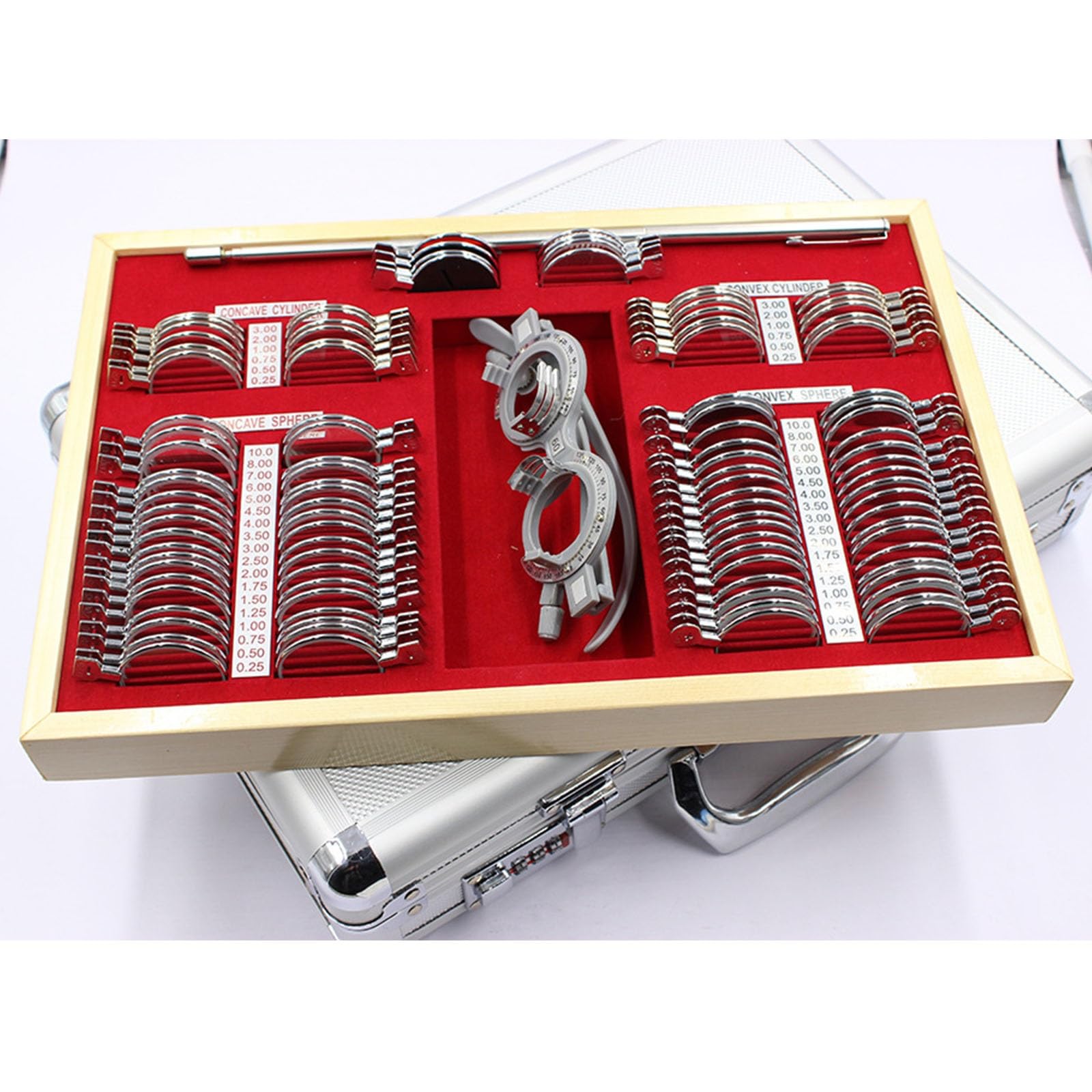 Genérico Kit De 104 Lentes De Prueba Ópticas, Caja De Kit De Optometría con Montura Metálica Precisa, Equipo De Optometría Profesional, Montura De Prueba For Ópticos