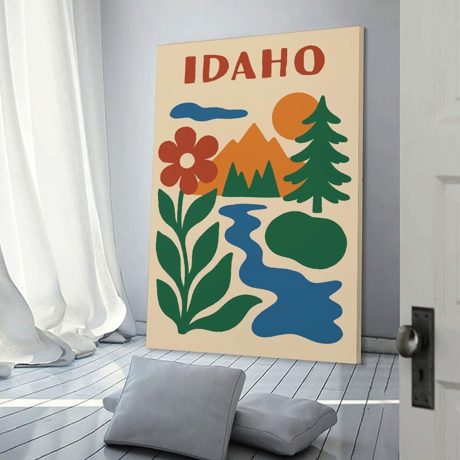 Junmoney Idaho Landscape Illustration Wall Picture Print, 16x24inch(40x60cm), for Workspace Walls, Study Corners Or Bedrooms, Wall Art That Adds Style to Work Areas