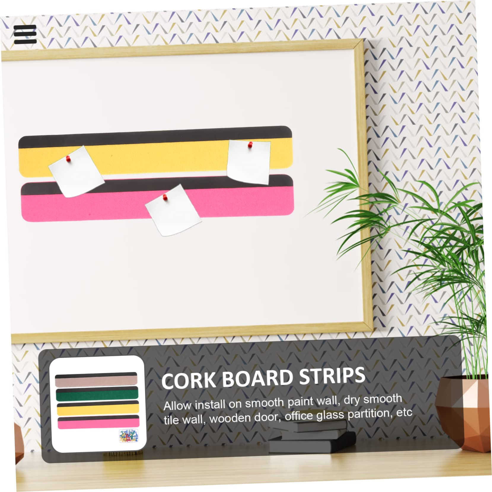 HOMSFOU 2 Sätze Filz Pinnwand Streifen Magnetische Wandtafeln für Büro Zuhause Klassenzimmer zur Organisation von Notizen Fotos und Aufgaben Gelb Rosa Grün