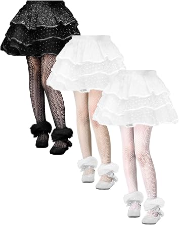 Fourluoo 3 Pairs Girls Lace Girls Fishnet Tights Kids Sheer Tights Stockings Hollow Dance Pantyhose