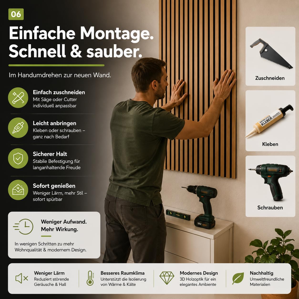 4 pannelli acustici 3D, 115 x 60 x 2,1 cm, effetto rovere, pannelli fonoassorbenti, effetto legno, per soggiorno e cucina, rivestimento da parete e riduzione del rumore (2 pezzi, noce)