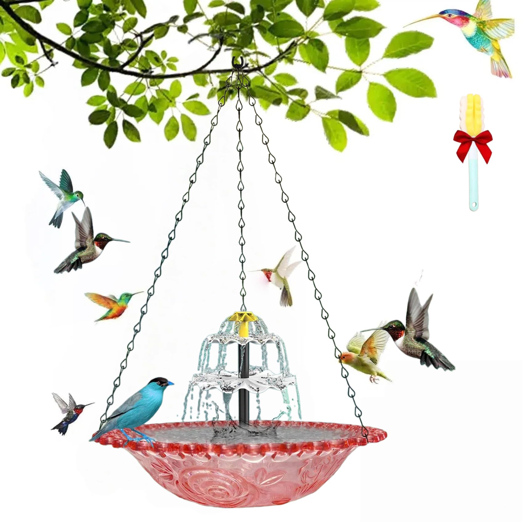 Solar Cascade Hanging Bird Bath Fountain Solar Fountain for Bird Bath, Outdoor Hanging Bird Bath with Solar Fountain, with Solars Pump Gardens Decorative Garden Yard Patio Bird Bath Fountain (Blue) — view 8