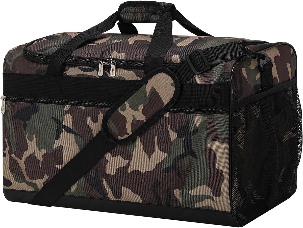 Duffle Bag for Men, 40L / 20 inch, Camo | Multi Pockets, Easy Clean Bottom, Sturdy, For Gym, Sport, Weekender Travel, Workout, Training