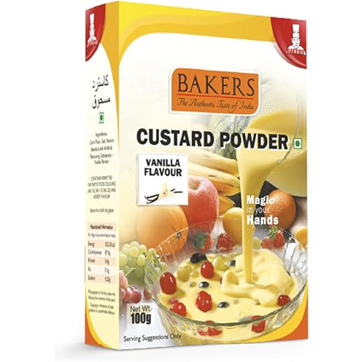 BAKERS Custard Powder | Vanilla Flavor | (100g x 6, 600g) | Contains No Eggs | Long Shelf Life | Makes Smooth, Creamy, Testy & Juicy Custard | Quick & Easy to Make |Best For Fruit Salads & Puddings