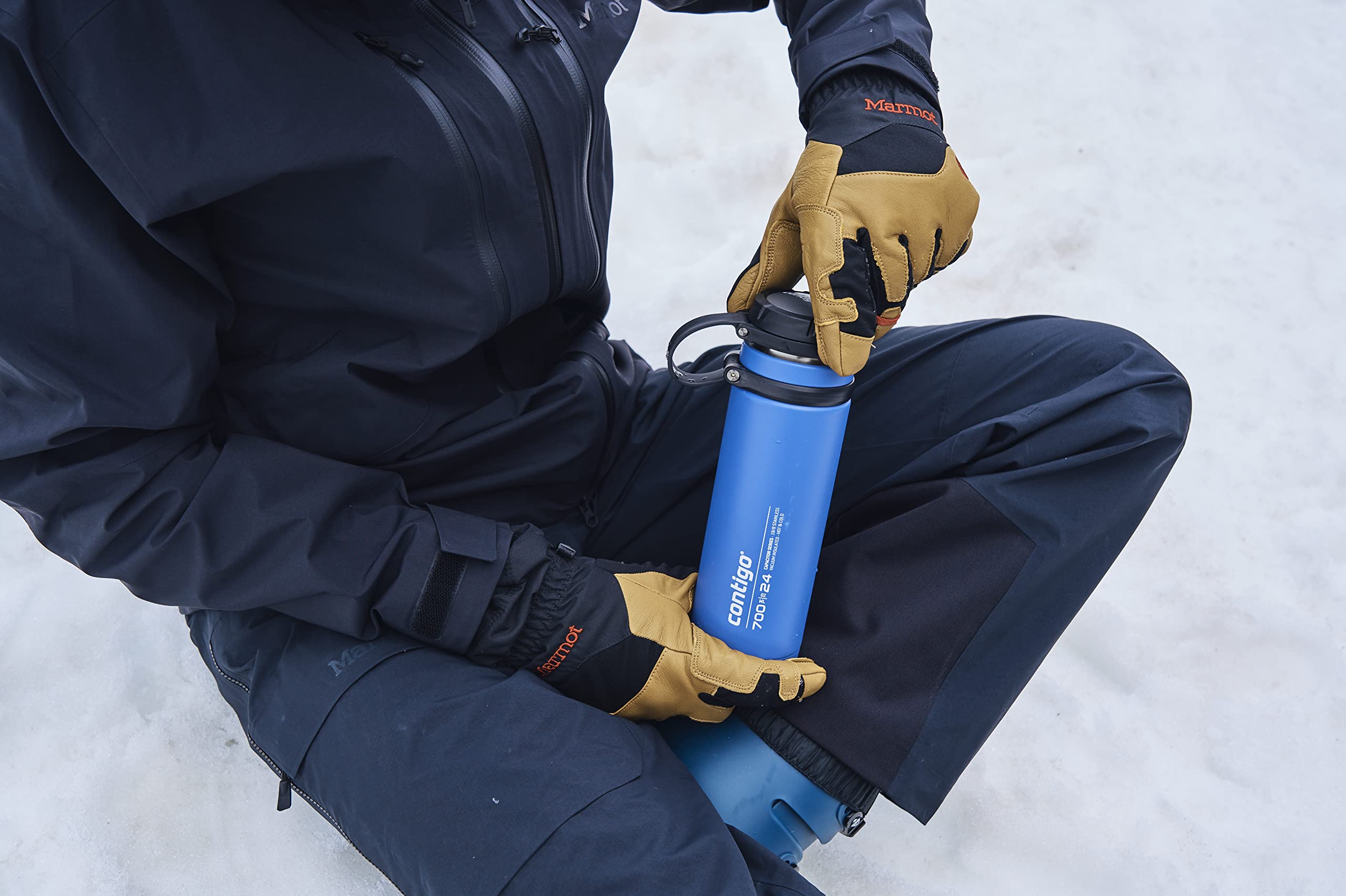 Contigo Fuse Botella de Agua Acero Inoxidable | 100% antiderrame | con tapa de rosca ancha | mantiene las bebidas frías hasta 30 horas | botella aislada premium para exteriores | 700 ml | Bluecorn