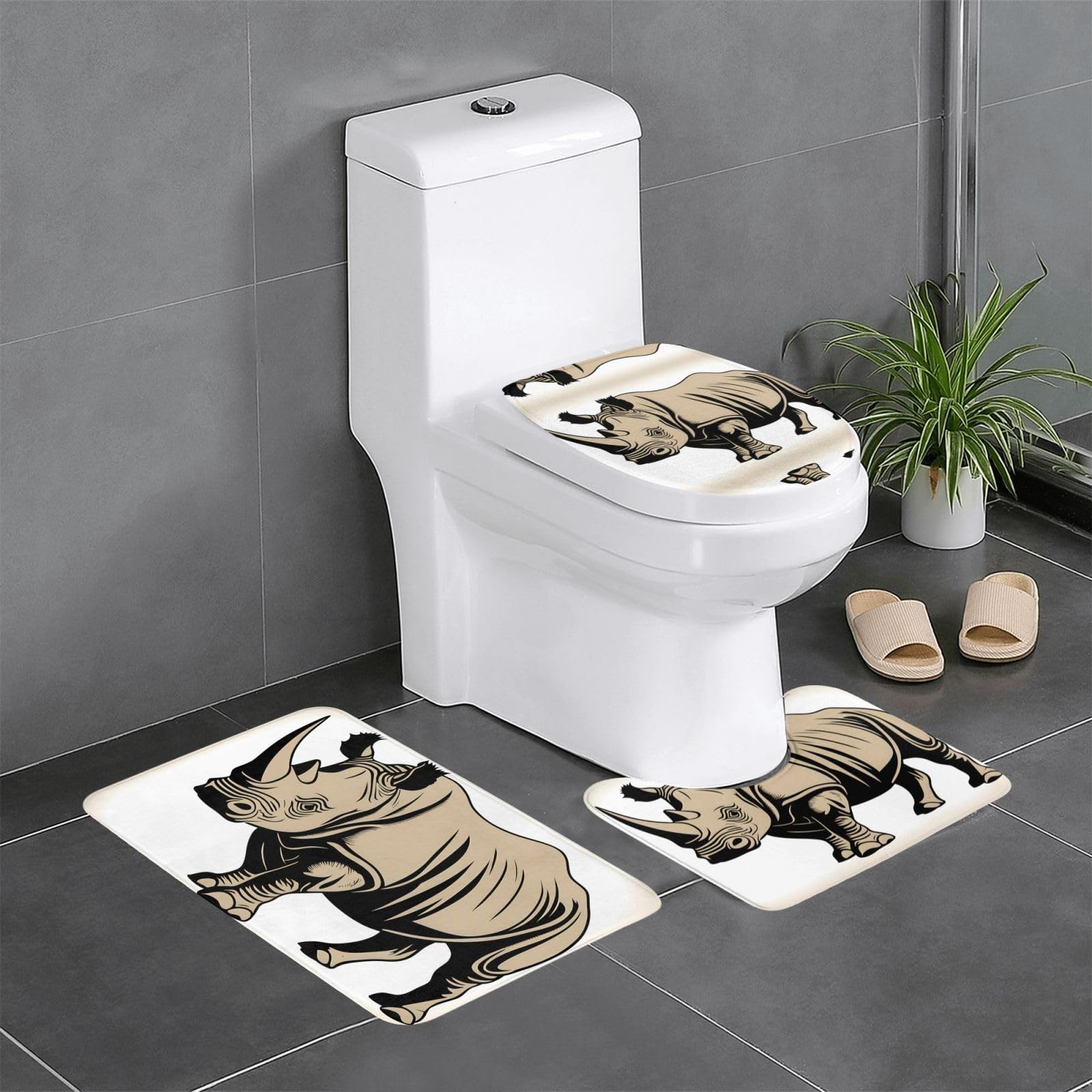 Tapis de salle de bain antidérapants rhinocéros lot de 3 sécurité et douceur WC