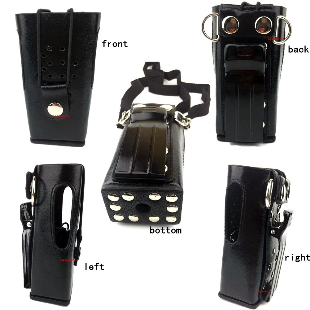 Black Hard Leather Carrying Holder Holster Case with Adjustable Shoulder Strap Compatible for Yaesu ICOM Kenwood Two Way Radios TK3107 TK3207 TK2107 TK2207 Walkie Talkie, by Lsgoodcare