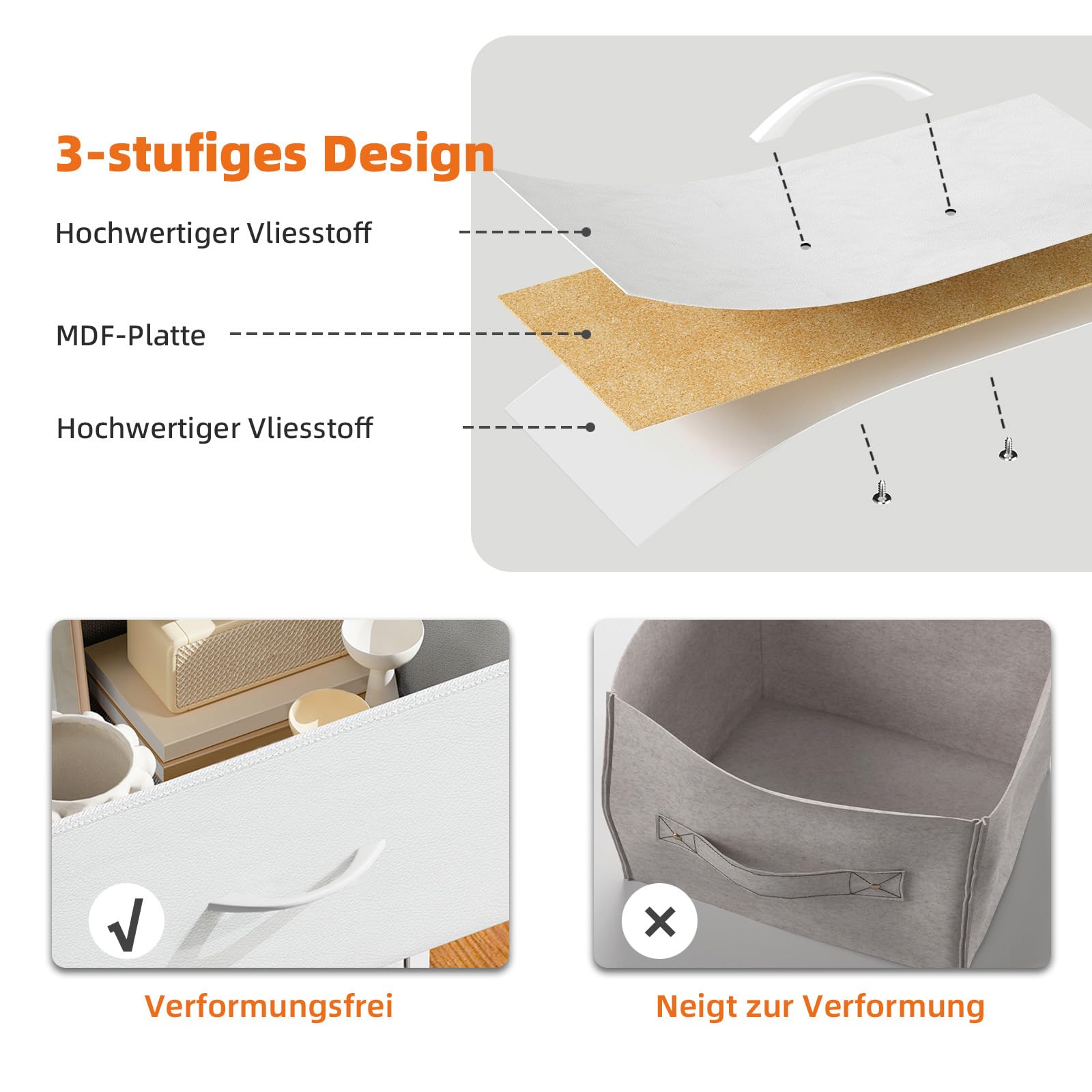 Somdot Kommode Schlafzimmer Wohnzimmer Flur mit Schubladen, Komodenschrank mit LED und Steckdosenleiste (2 AC-Steckdosen, 1USB, 1Type-C), 8 Stoffschubladen, Weiß, 29T x 99B x 70,5H cm