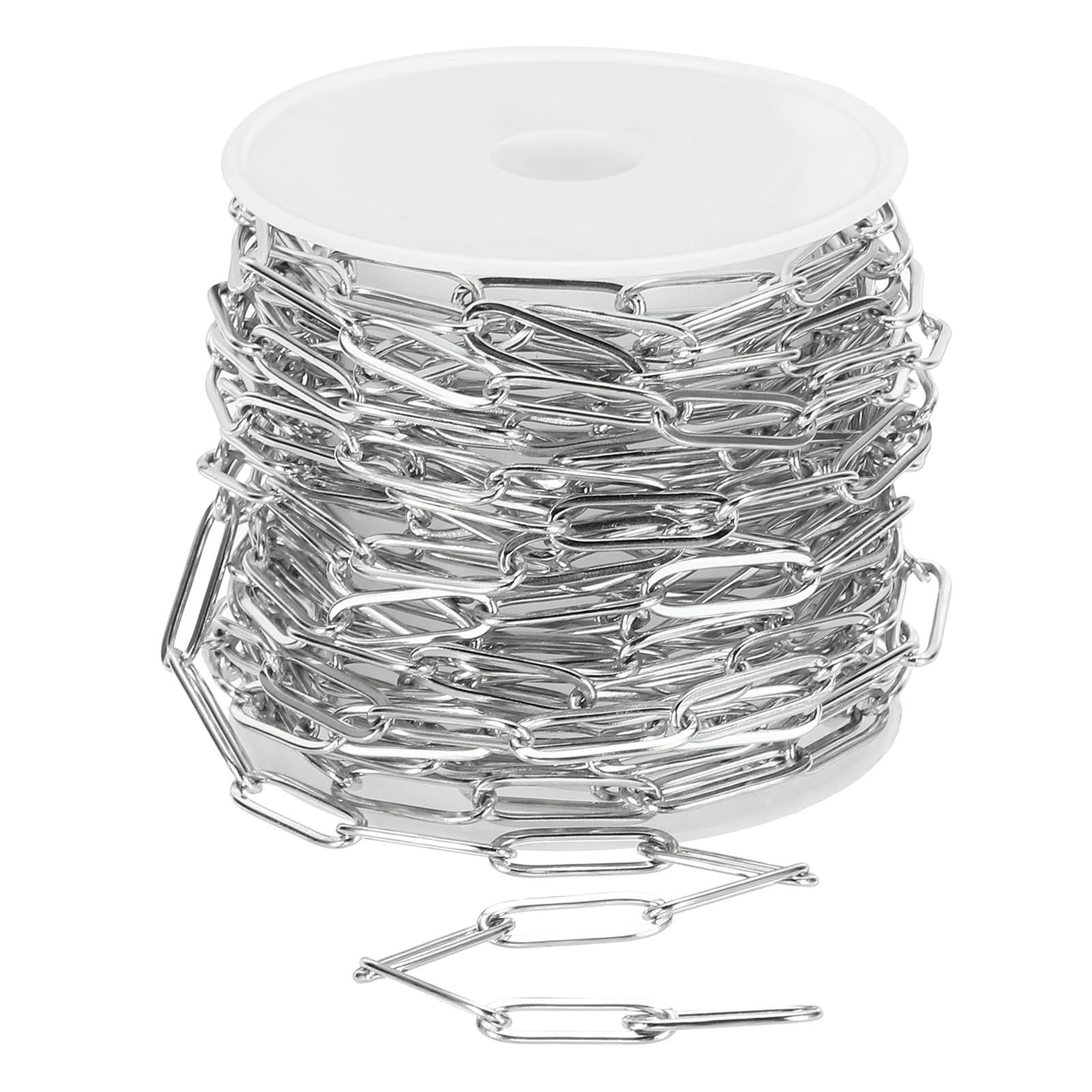 sourcing map 16.4 ft Paper Clip Chain, 4.5mm/0.18" Width Stainless Steel Chains for Jewelry Making Oval Link Chains Roll for Necklace Bracelet, Silver