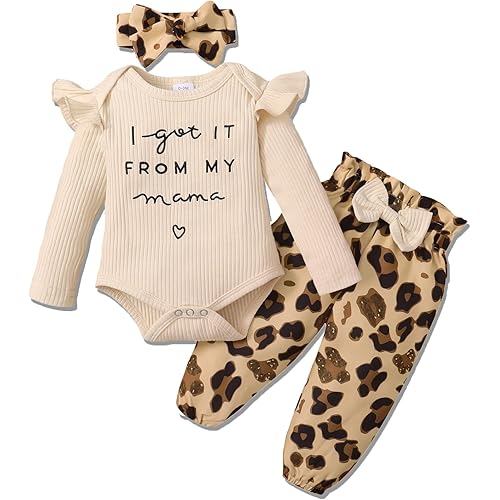 DISAUR Baby Girls Clothes Newborn Infant Baby Girls Outfit Long Sleeve Ruffle Romper Floral Pants Headband Sets 0-18 Months