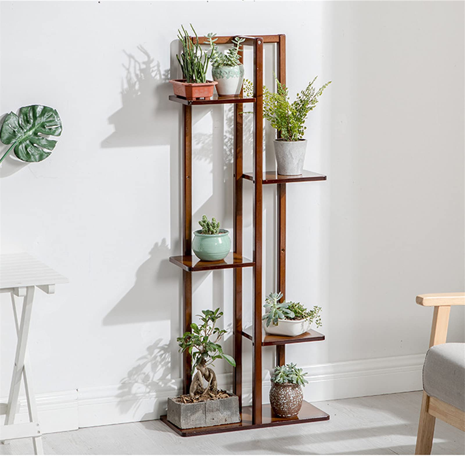 Étagère à plantes en bambou d'angle avec vis antirouille pour pots de fleurs de balcon