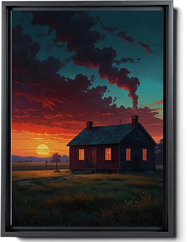 Canvas Print Farmhouse On The Prairie Rustic Farmhouse Wall Art Framed Canvas Print Synthwave Rustic Mashup Art Watercolor print Canvas, Decor