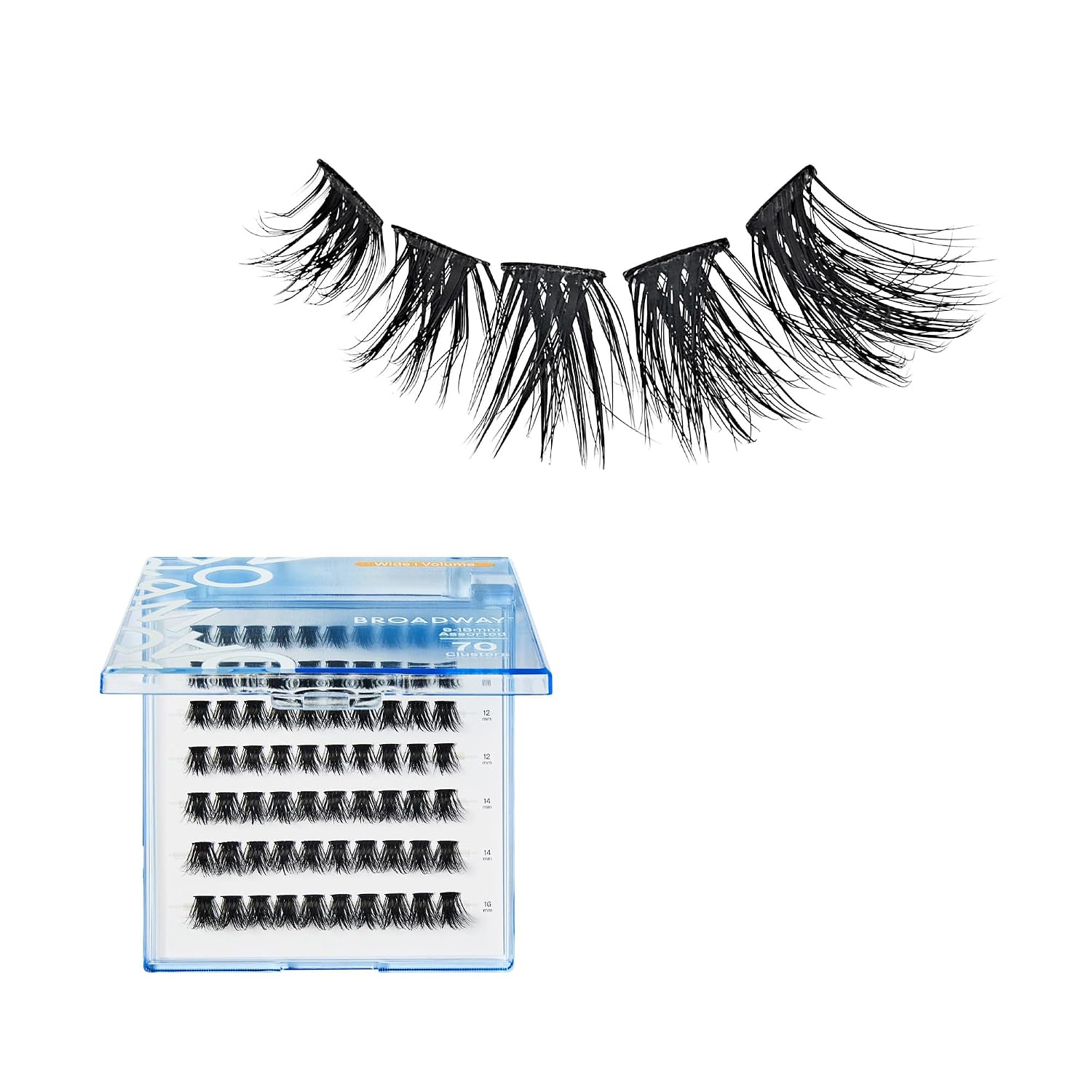 Broadway Lash Clusters, 9-16mm 70 pcs Assorted Volume False Eyelashes, Customizable DIY Individual Lash Extensions for Beginners, Lightweight & Comfortable Wide Band, Great for Everyday Glam