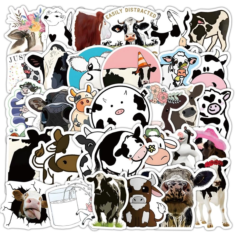 50 Pcs Cow Stickers Laptop Car Scrapbook Phone Skateboard Suitcase Luggage Bike Cow Vinyl Waterproof Aesthetic Personalised Stickers for Teens Boys Girls Adults - Image 3