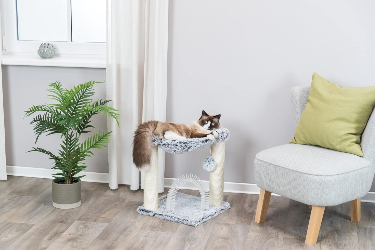 TRIXIE Adra Cat Tree with Brush, Scratching Posts, Hammock, Dangling Cat Toy