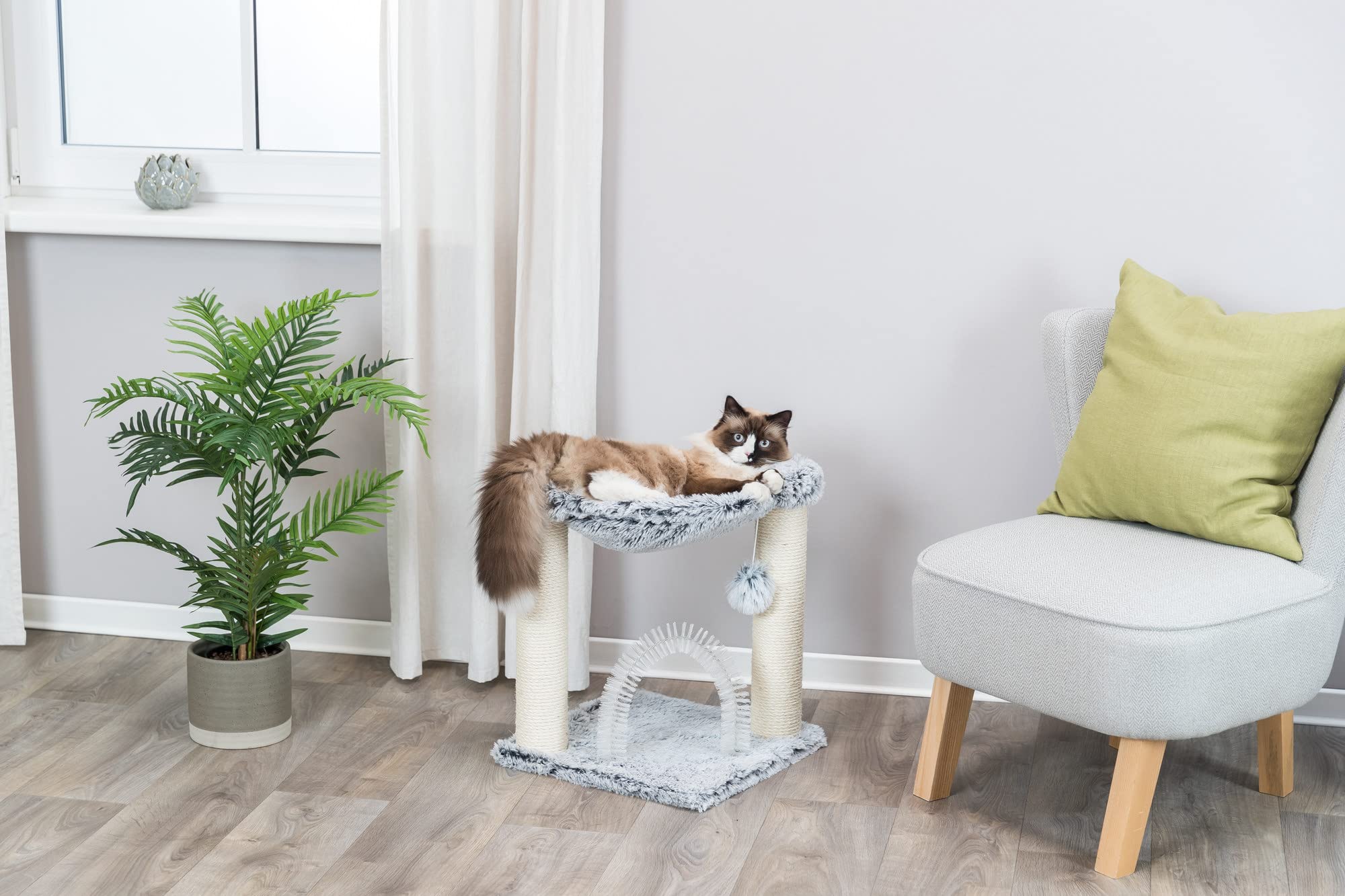 TRIXIE Adra Cat Tree with Brush, Scratching Posts, Hammock, Dangling Cat Toy