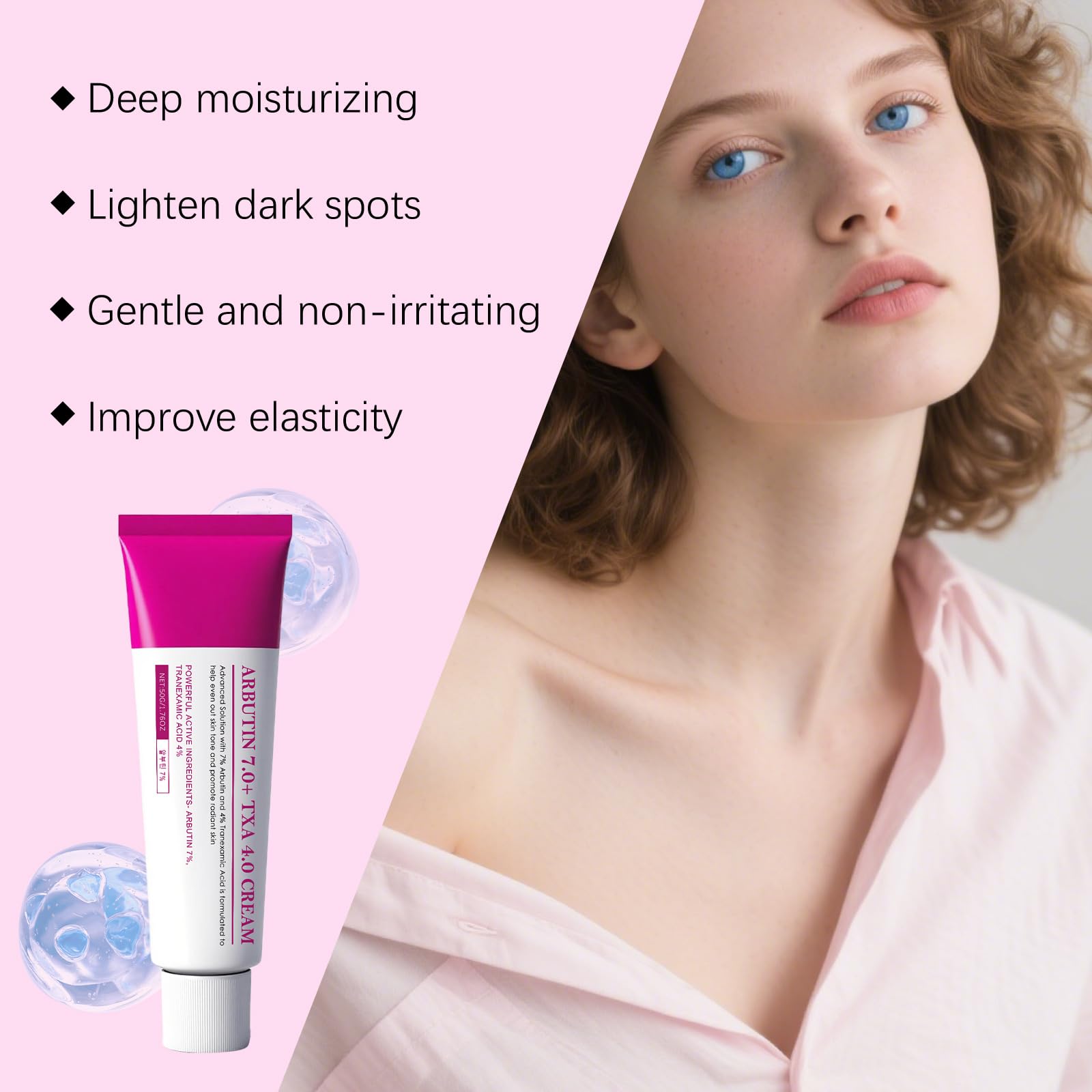 Arbutin 7% + Tranexamic Acid 4% Cream with Niacinamide & Glutathione, Korean Facial Treatment, Lightens Dull Complexion, Evens Complexion Tone, Anti-Pigmentation, Fades Blemishes, Minimizes Freckles