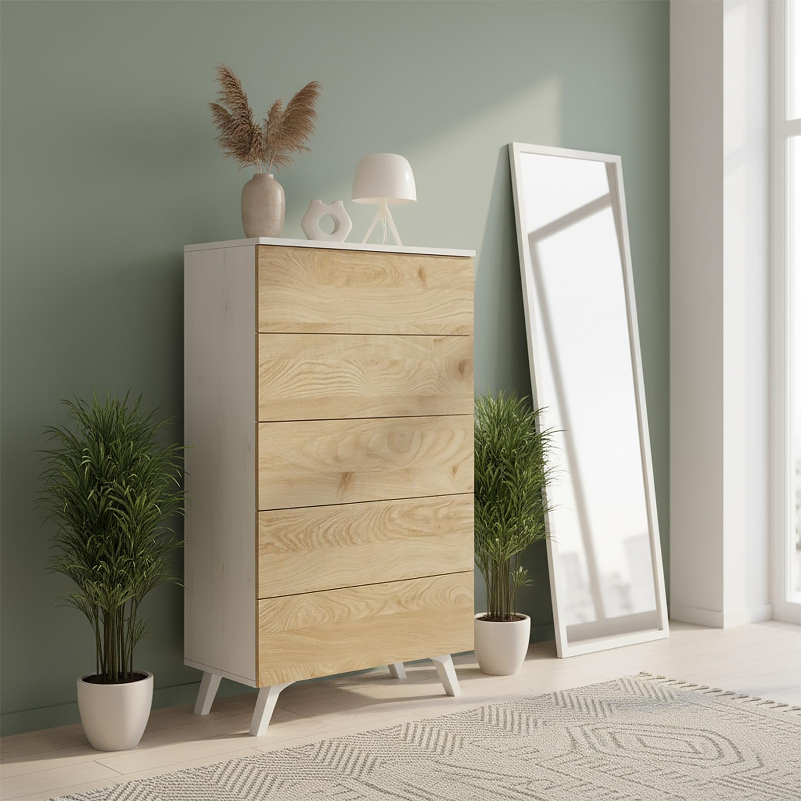 amuéblate Online - Sinfonier con 5 Cajones, Cómoda, Modelo Lotus, Práctico y Funcional, Acabado en Colores Andersen Pino-Roble, Medidas: 60 cm (Ancho) x 118,5 cm (Alto) x 37,8 cm (Fondo)