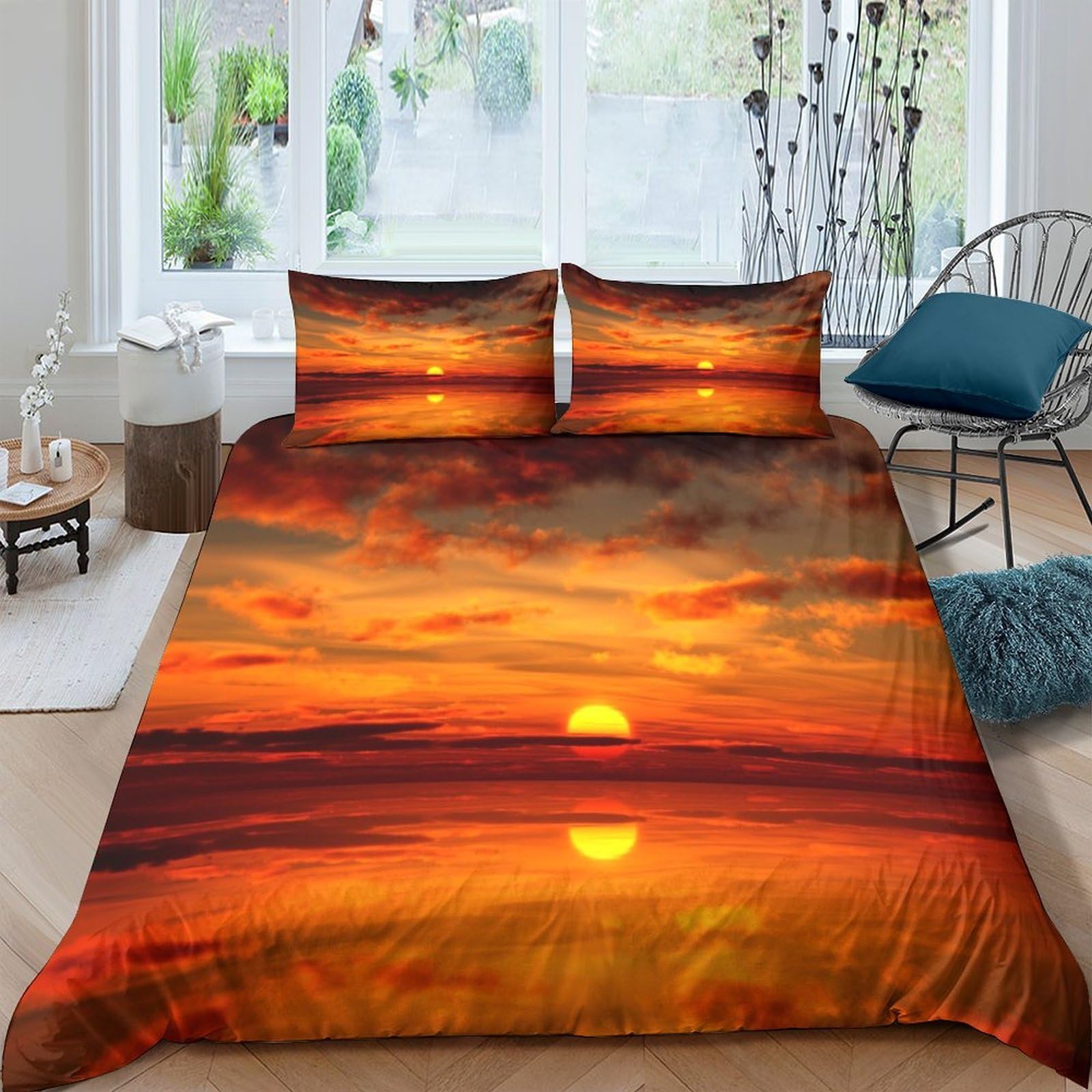 Ctjqhvkz Style-8 3D Printed Sunset Ocean Fitted Sheet Microfiber Soft Orange Sky Mattress Cover For Bedroom Guest Room Decor Single（135X200cm）
