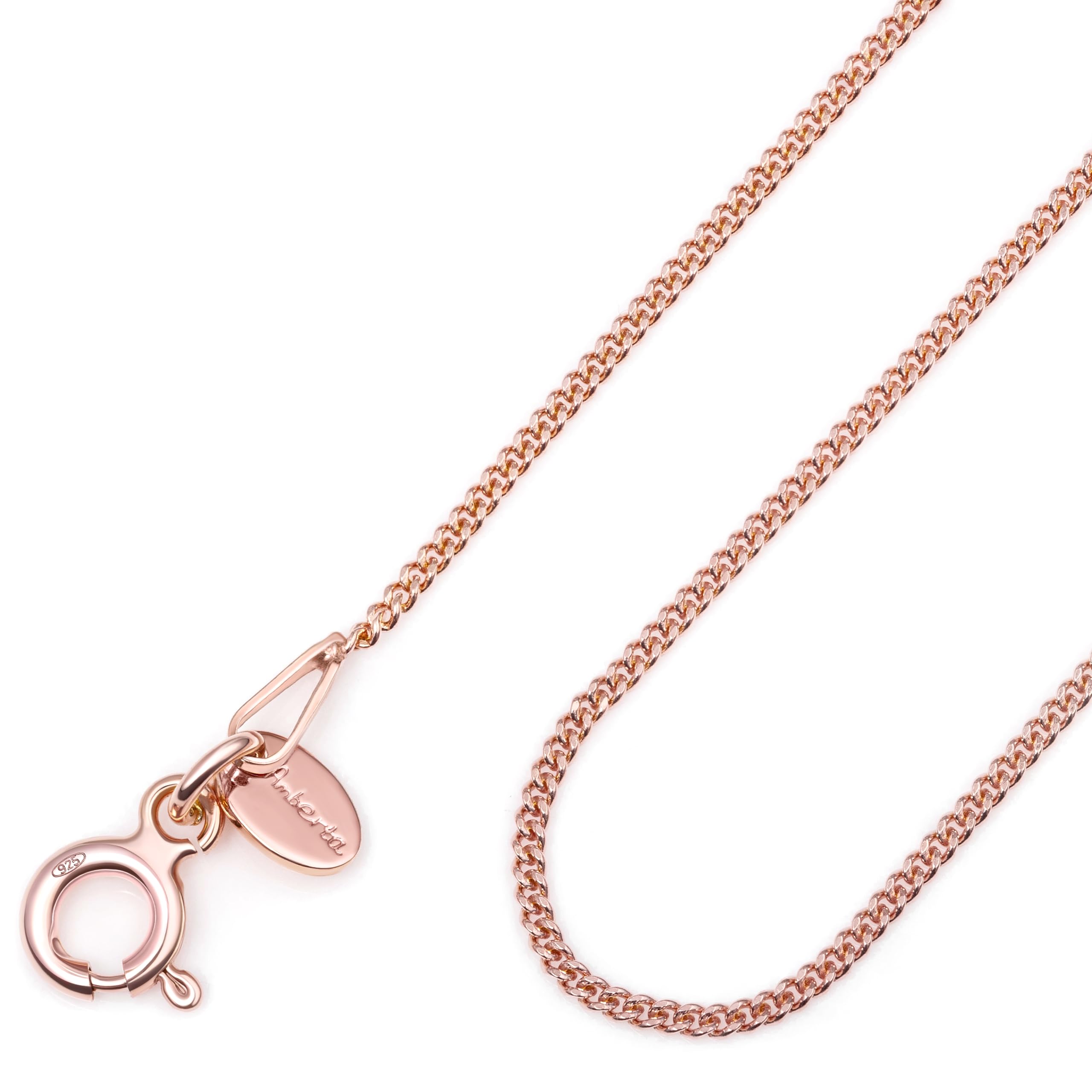 Amberta 14K Rose Gold Plated on 925 Sterling Silver 1.3 mm Curb Chain Necklace Length 50 cm