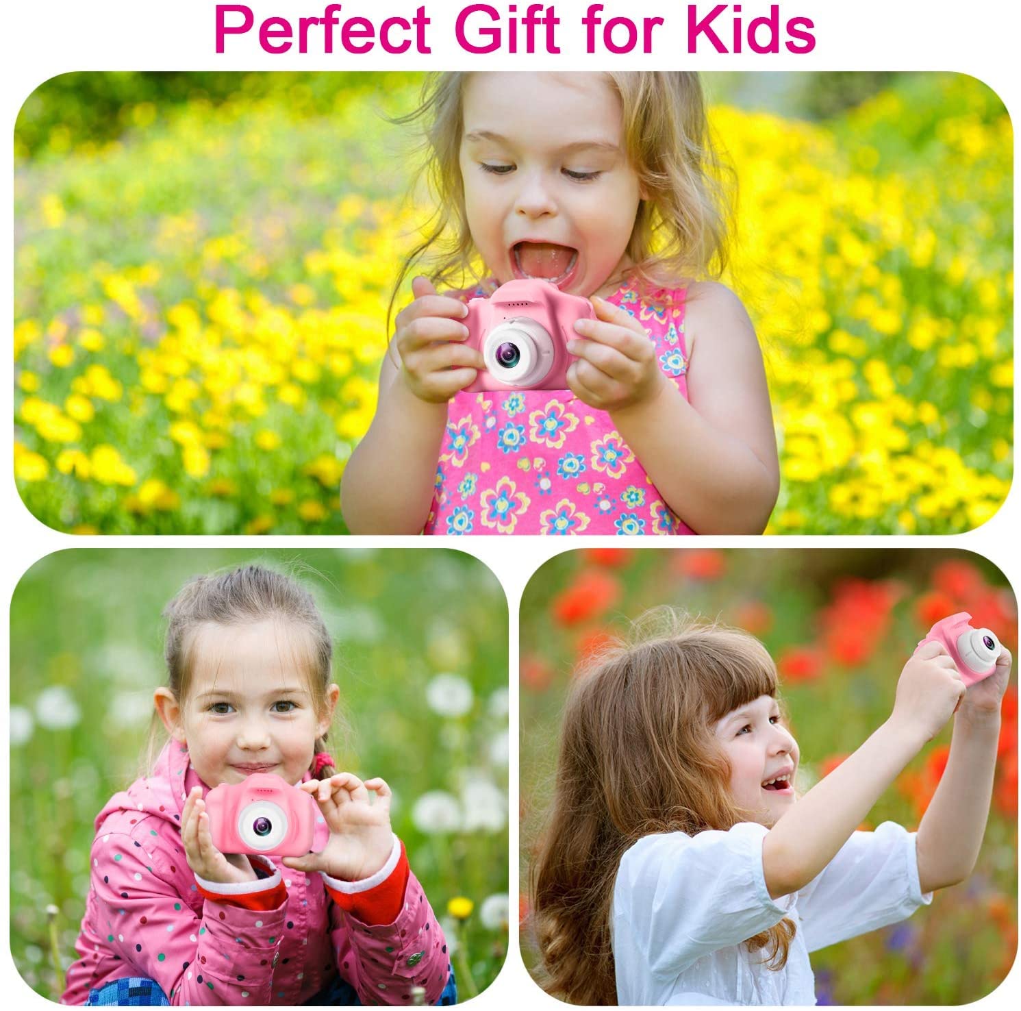 CADDLE & TOES Kids Selfie Camera, Christmas Birthday Gifts for Girls Age 3-9, HD Digital Video Cameras for Toddler, Portable Toy for 3 4 5 6 7 8 Year Old Girl (Pink-with SD Card) - Image 4 thumbnail