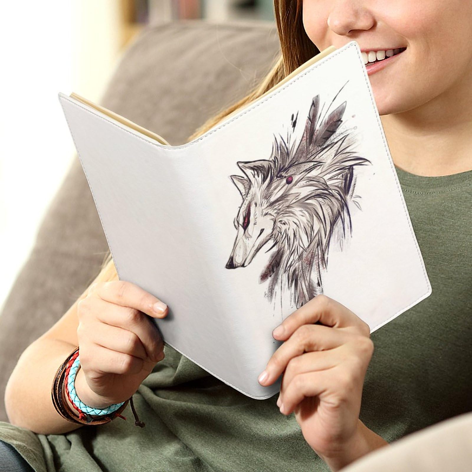 Amazon.co.jp: ブックカバー かっこいい 狼 オオガミ 文庫 A5 PU