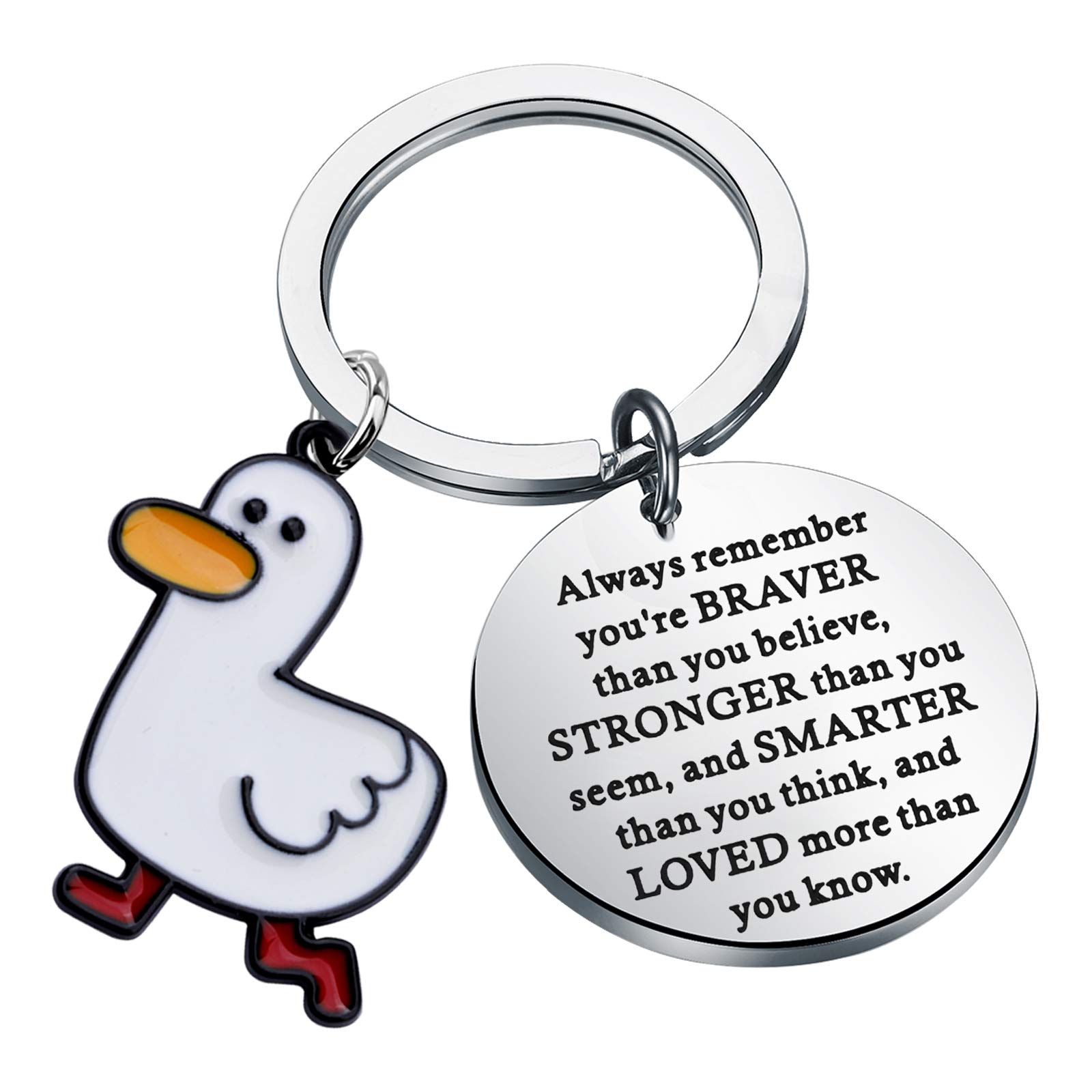 WSNANG Cute Duck Jewelry You are Braver Stronger Smarter Than You Think Keychain Duck Inspirational Gifts for Duck Lover