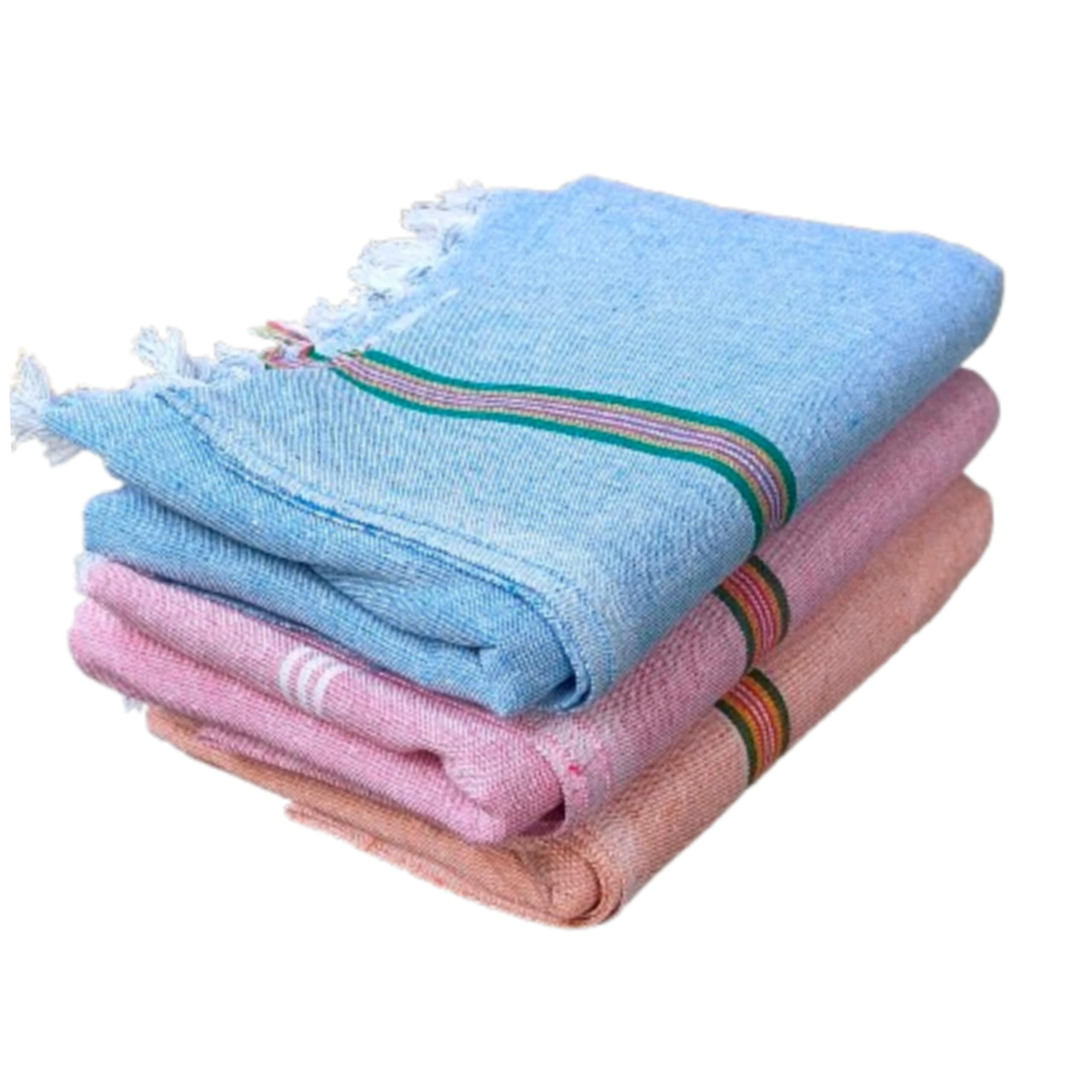 VUNNAVA® Handloom 100% Pure Cotton Towels XXXL Size 36/72Inch(90/180cm) 3/6feet Heavy Quality (Multicolour Pack of 3) - Design 1-image-1