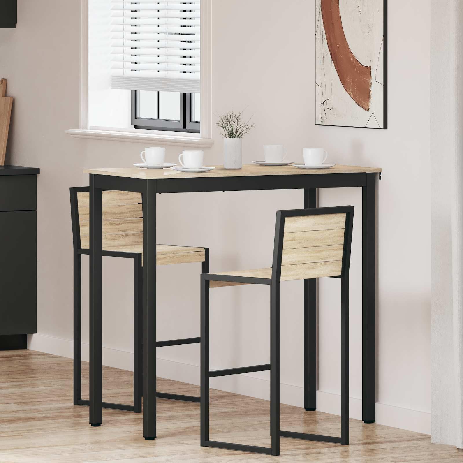 Mange-debout bois rectangulaire 110 cm table haute moderne peu encombrante salon cuisine