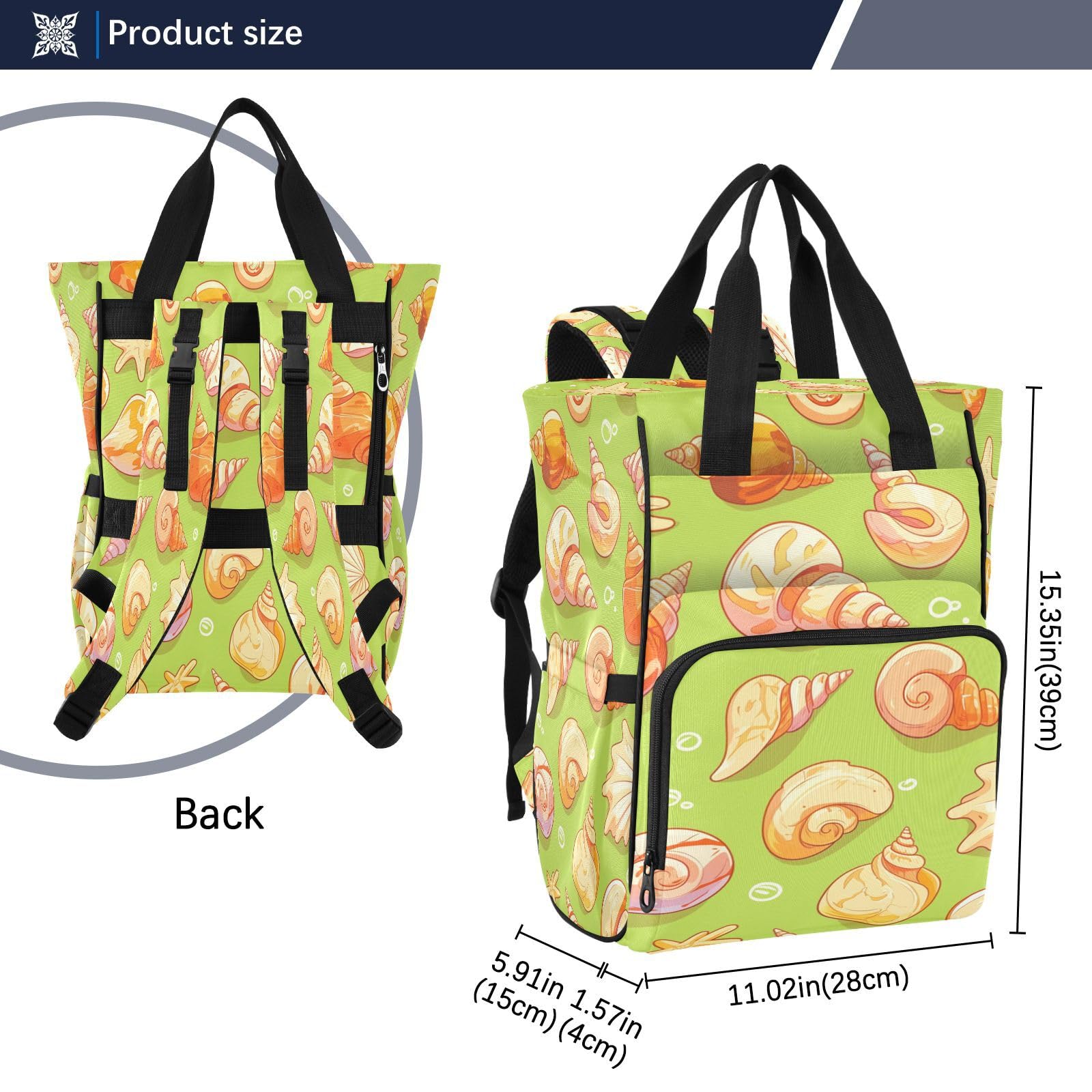 Conchas De Color Naranja Verano Mochilas de Pañales para Gran Capacidad Pañal Bolso Mochila para Viajar al Aire Libre Mamá y Papá