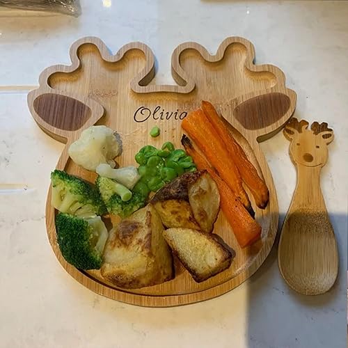 Miniatura 6 de Personalized Bamboo Christmas Kids Dinner Plate and Spoon Set for Boys and Girls Christmas Gift Santa Reindeer Plate