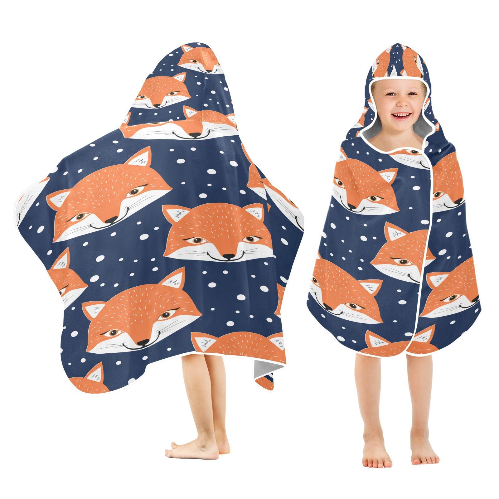 Nesatuwa Hooded Towel for Kids,Starry Fox Kids Beach Bath Towels Soft Absorbent Quick Dry Poncho Towel for Girls Boys