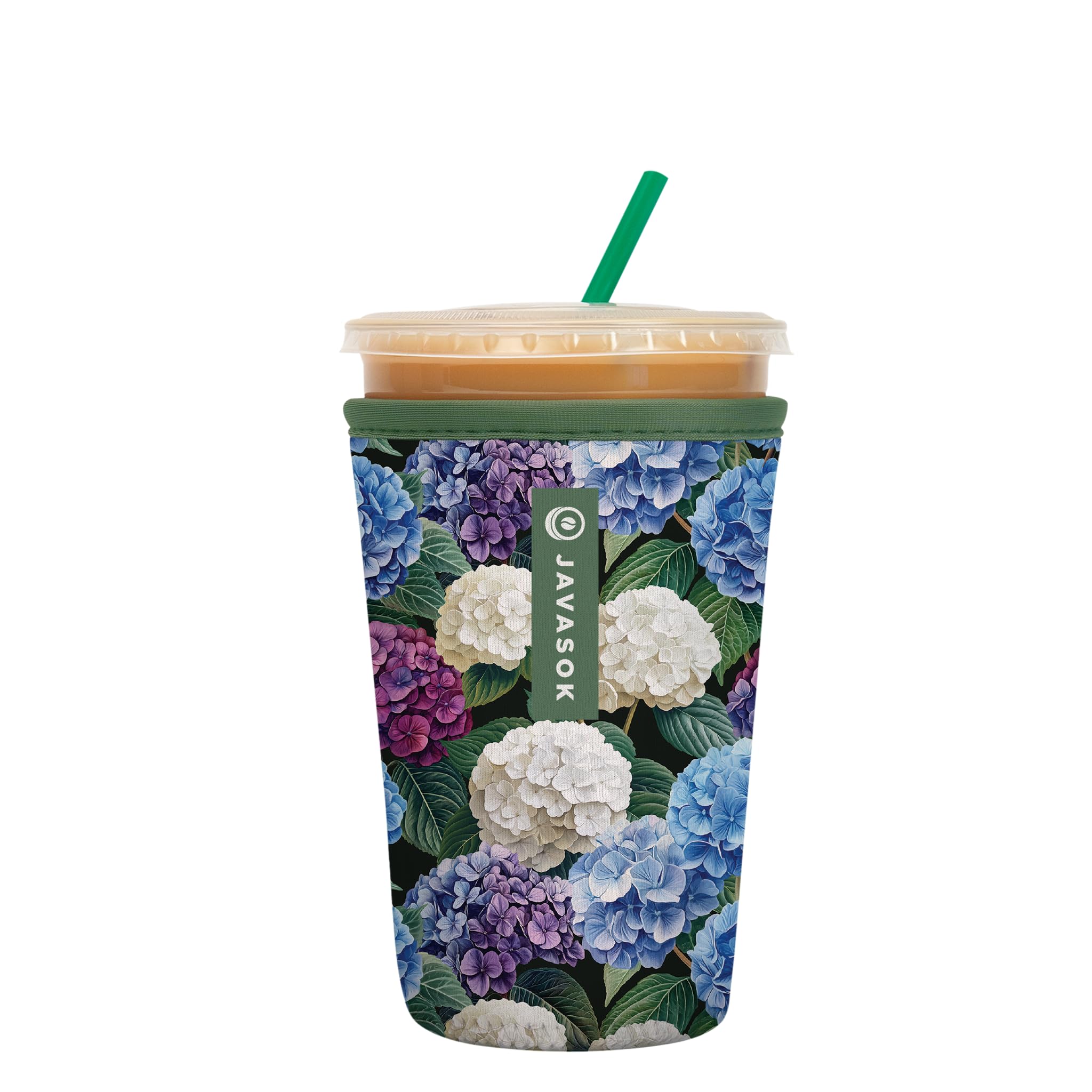 Sok It JavaSok Iced Coffee &amp; Cold Soda Insulated Neoprene Cup Sleeve (Hydrangea Garden, Medium: 22-28oz)