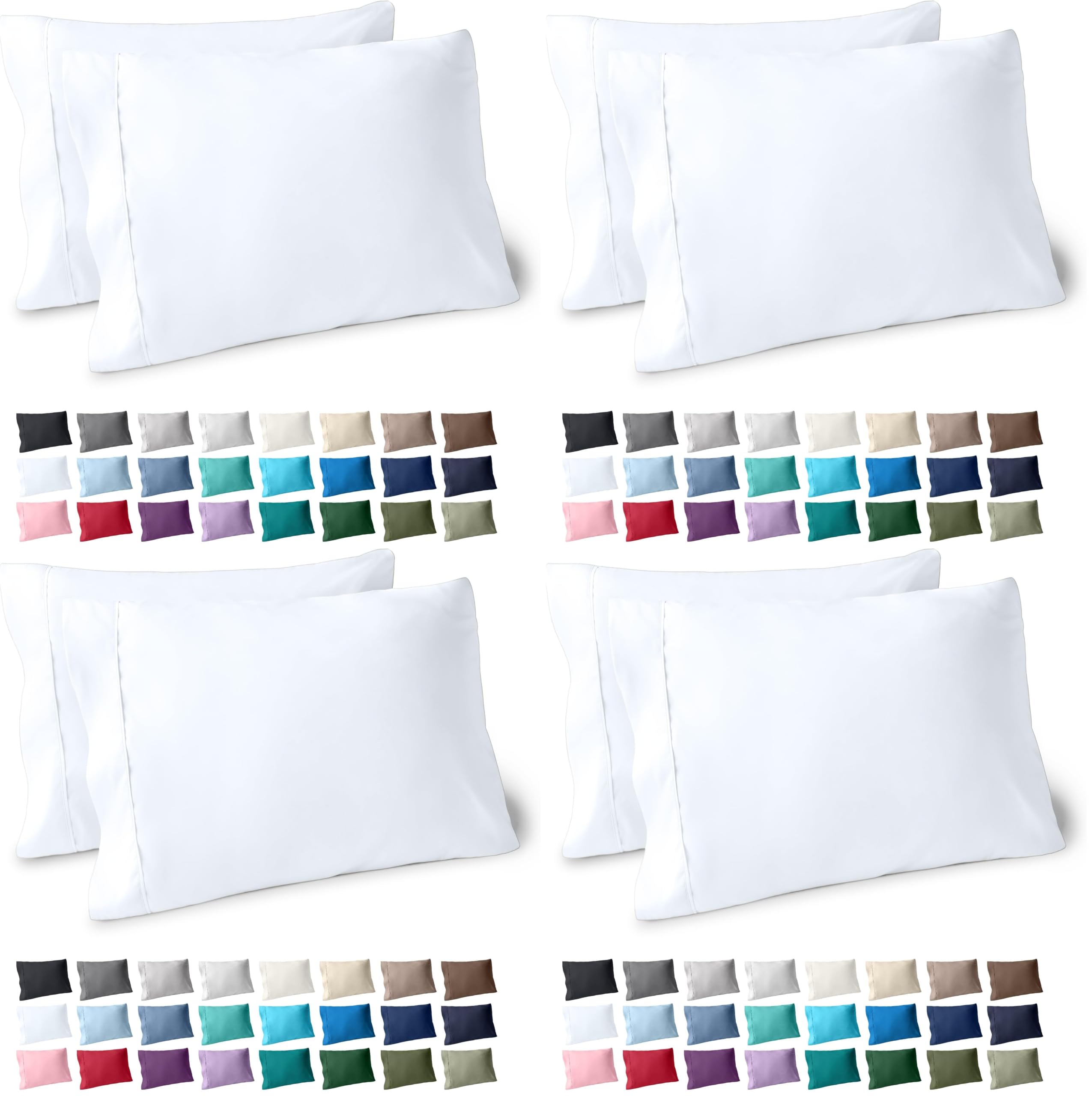 Bare Home Microfiber Pillow Cases - Standard/Queen Size - Cooling Pillowcases - Double Brushed - 8 Pack - Easy Care (Pillowcase Set of 2, White)