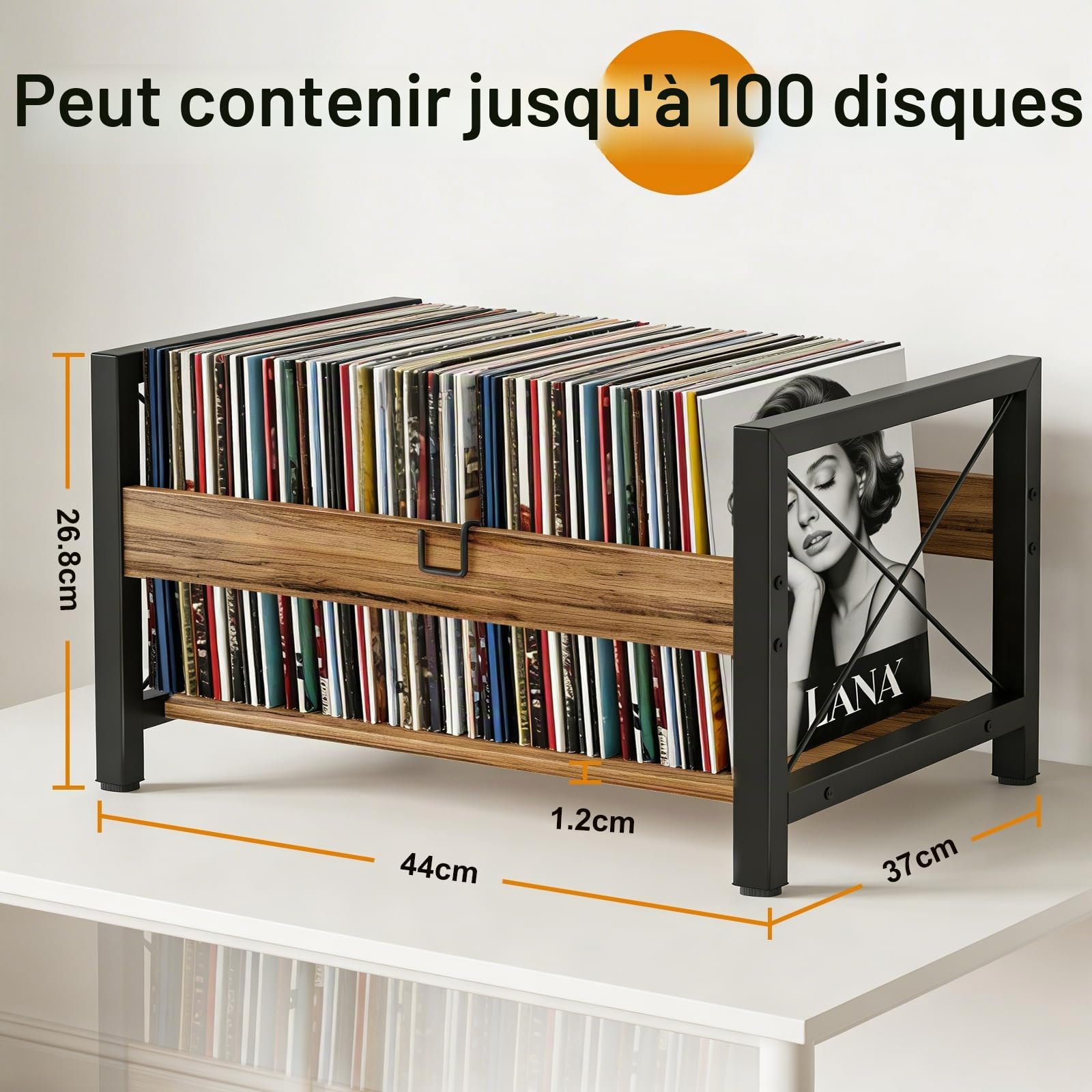 Support Pour Disques Vinyles, 44 x 37 x 26,8 cm | Avec Pince De Séparation Antidérapante, Organiseur Pour CD, Albums, Magazines Et Livres