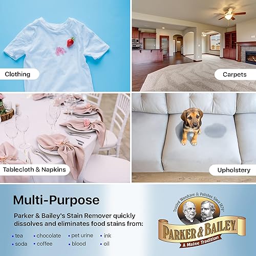Miniatura 6 de Parker & Bailey, quitamanchas líquido - Eliminación instantánea de manchas en ropa, tela, tinta, grasa, sangre, hierba, café, vino, comida,