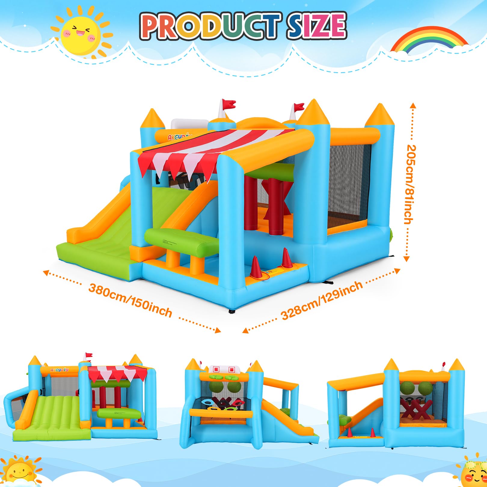 Château Gonflable avec Parcours d'obstacles pour Enfants de 3 à 12 Ans, 3,8 x 3,4 m, pour intérieur et extérieur, avec Toboggan, Piscine à balles, Surface de Saut, Terrain de Football, Panier de