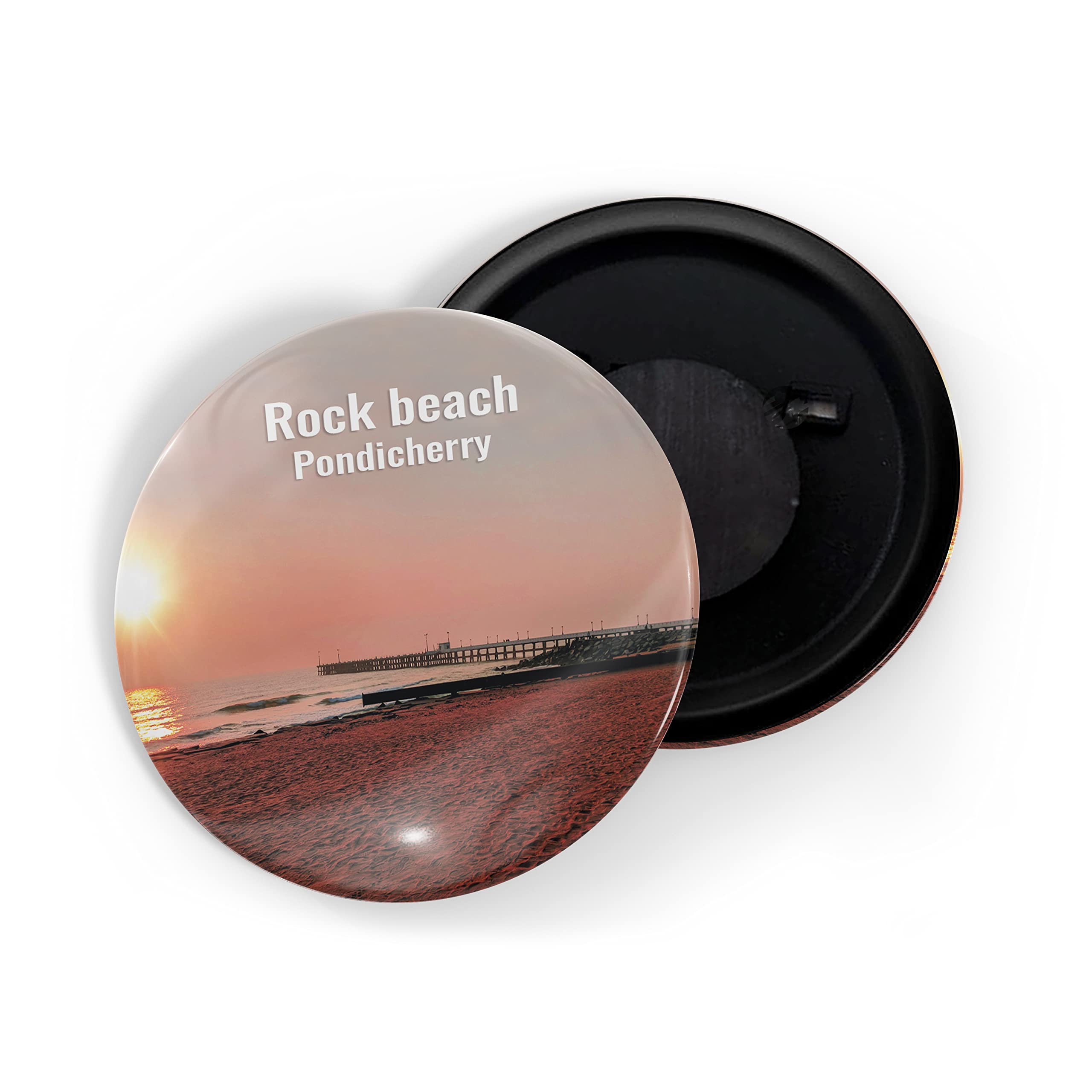 Fridge Magnet Multicolor Rock Beach Pondicherry Glossy Finish Design Pack of 1 (58mm)