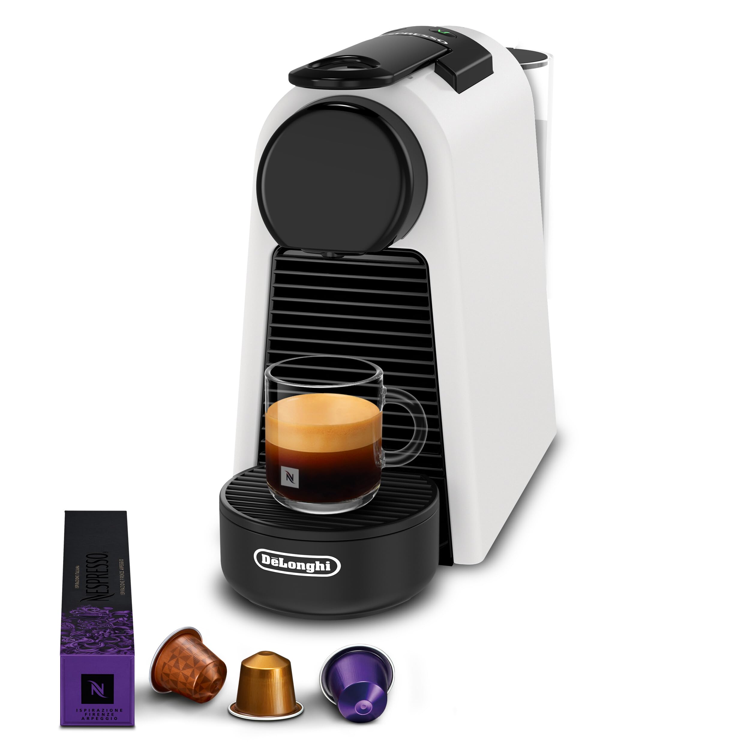 NESPRESSO DE’LONGHI Essenza Mini Mattweiß Original Kapselmaschine | ultrakompaktes Design | 25 Sek. Aufheizzeit | 2 Tassengrößen | 19 Bar Druck | Kaffeemaschine EN85.WMT