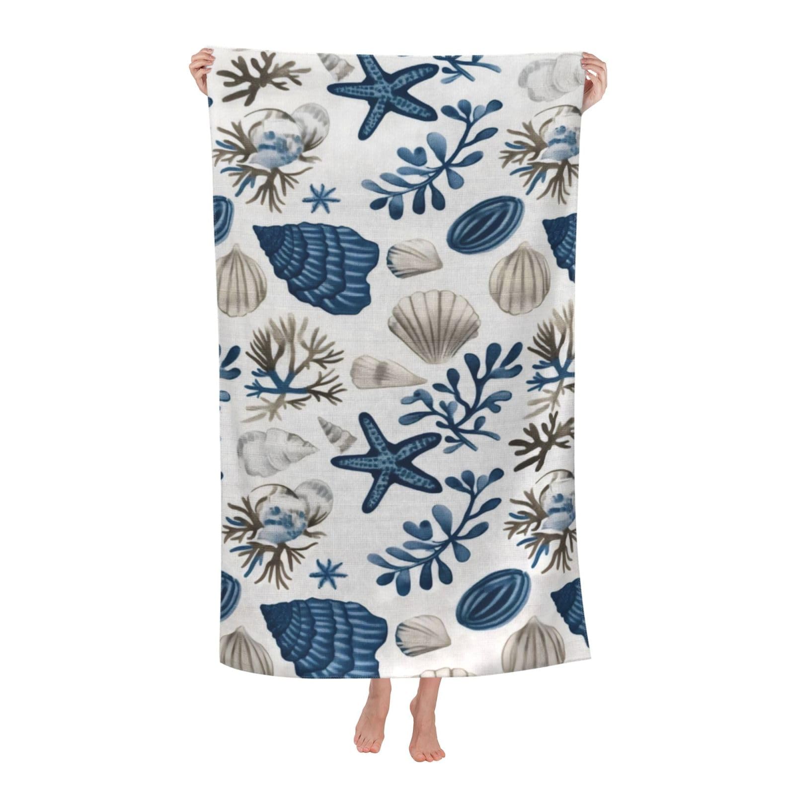 HLBSDM Nautical Coastal Beach Towel 31inx51in Starfish Seashell Sand Free Microfiber Bath Towel Ultra Soft Quick Dry Pool Towel Absorbent Towel Lightweight Towel for Swimming Bathroom Decor