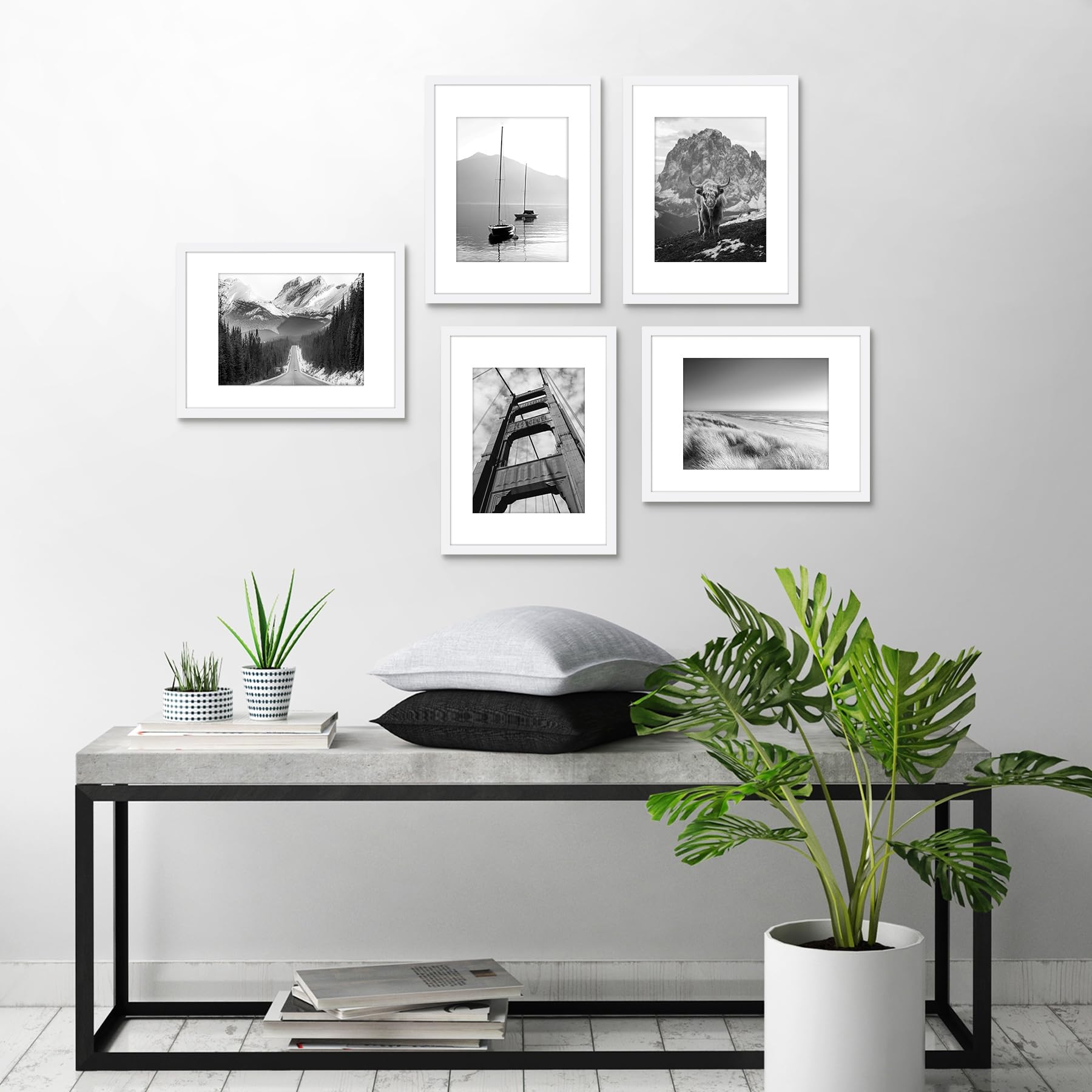 Americanflat Bilderrahmen 30x40 cm in Weiß – Bilderrahmen 22x28 cm mit Passepartout und 40x30 cm ohne Passepartout - Rahmen mit poliertem Plexi-Scheibe und Sägezahn-Aufhängung - 5er Pack