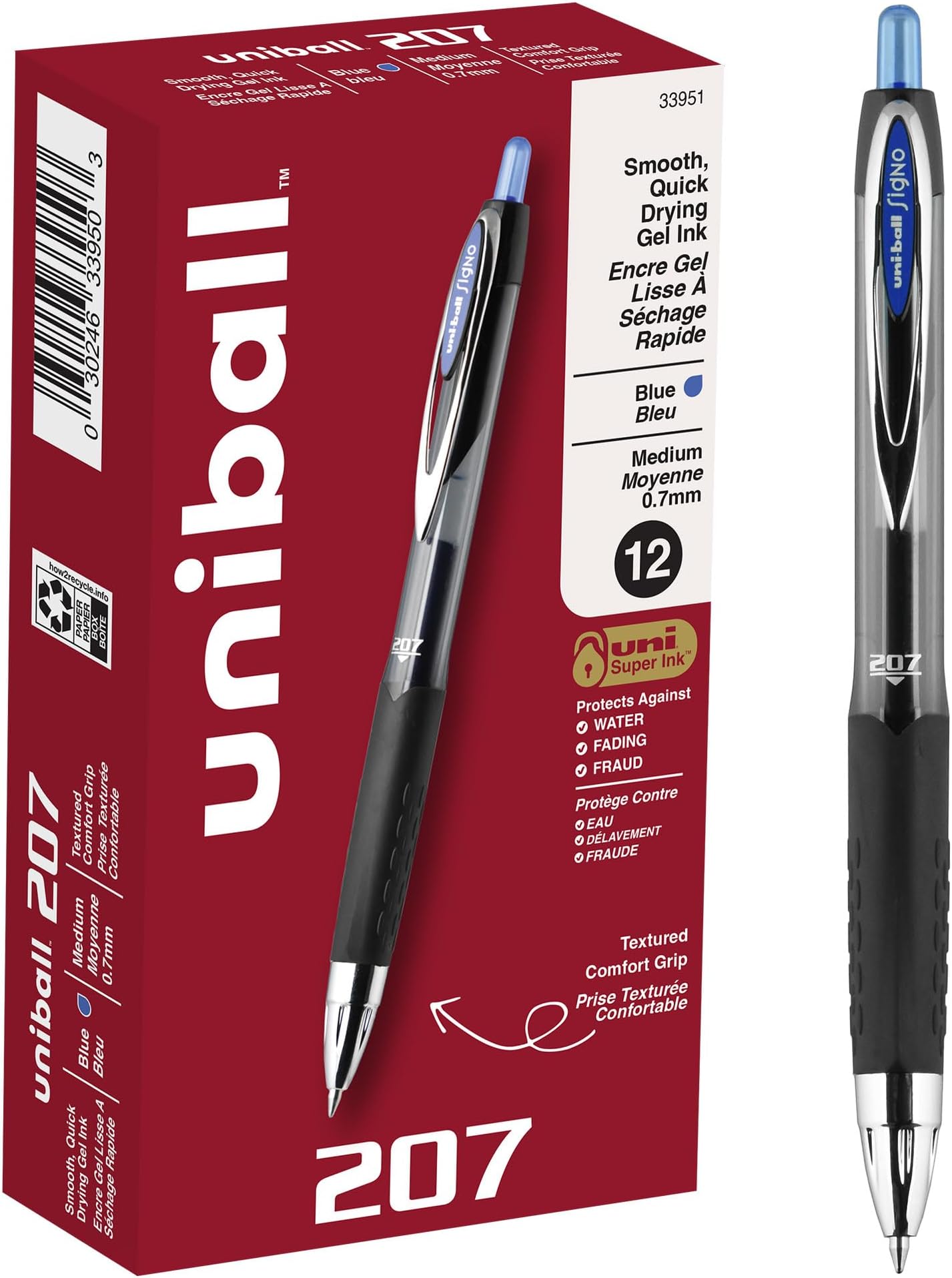 Universal One Rollerball Gel Pen – Mittlere Spitze (0,7 Mm), Blaue Tinte, 12er Pack, Mit Soft-Grip
