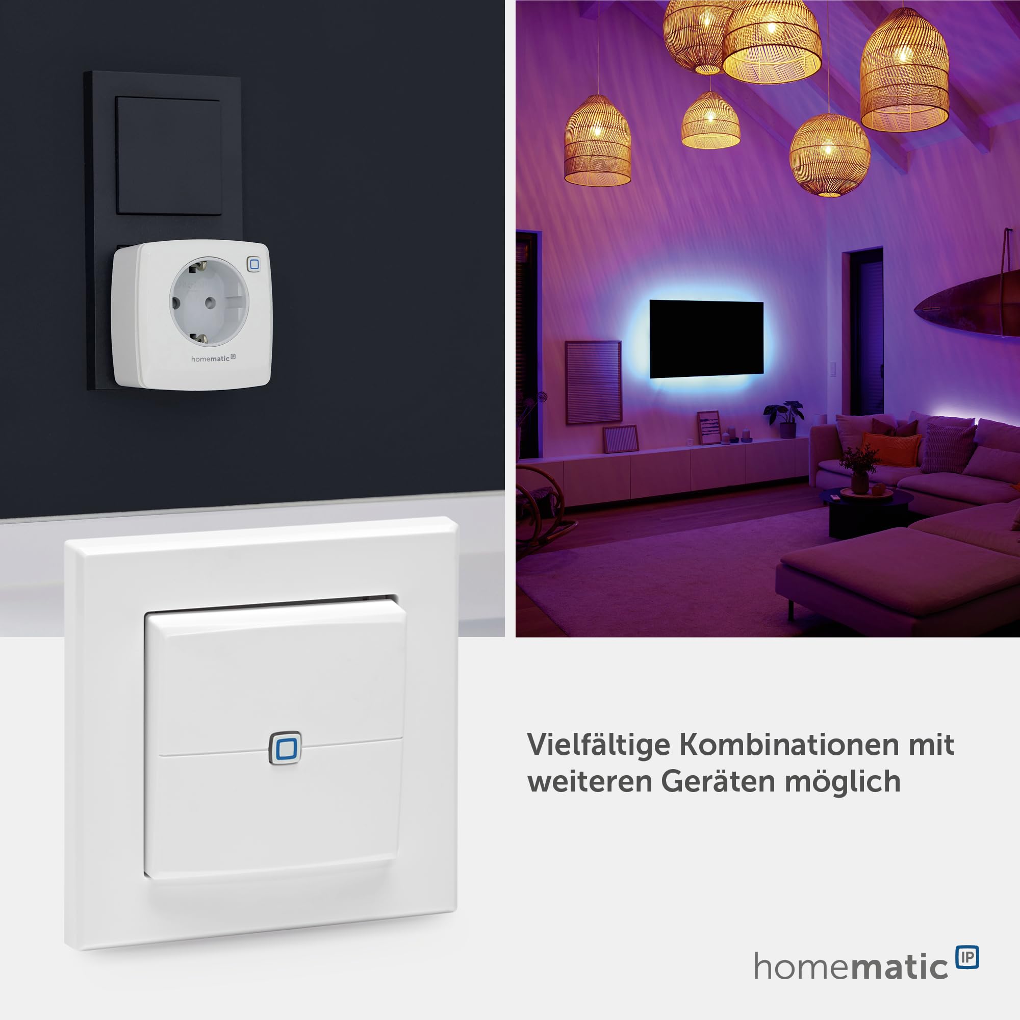 Homematic IP Smart Home Wandtaster – 2-fach, Wandschalter, zwei Tasten, Zubehör für Ihr Homematic IP Smart Home, universell einsetzbar, schaltet Aktoren und Thermostate, kabellos, 161830A0