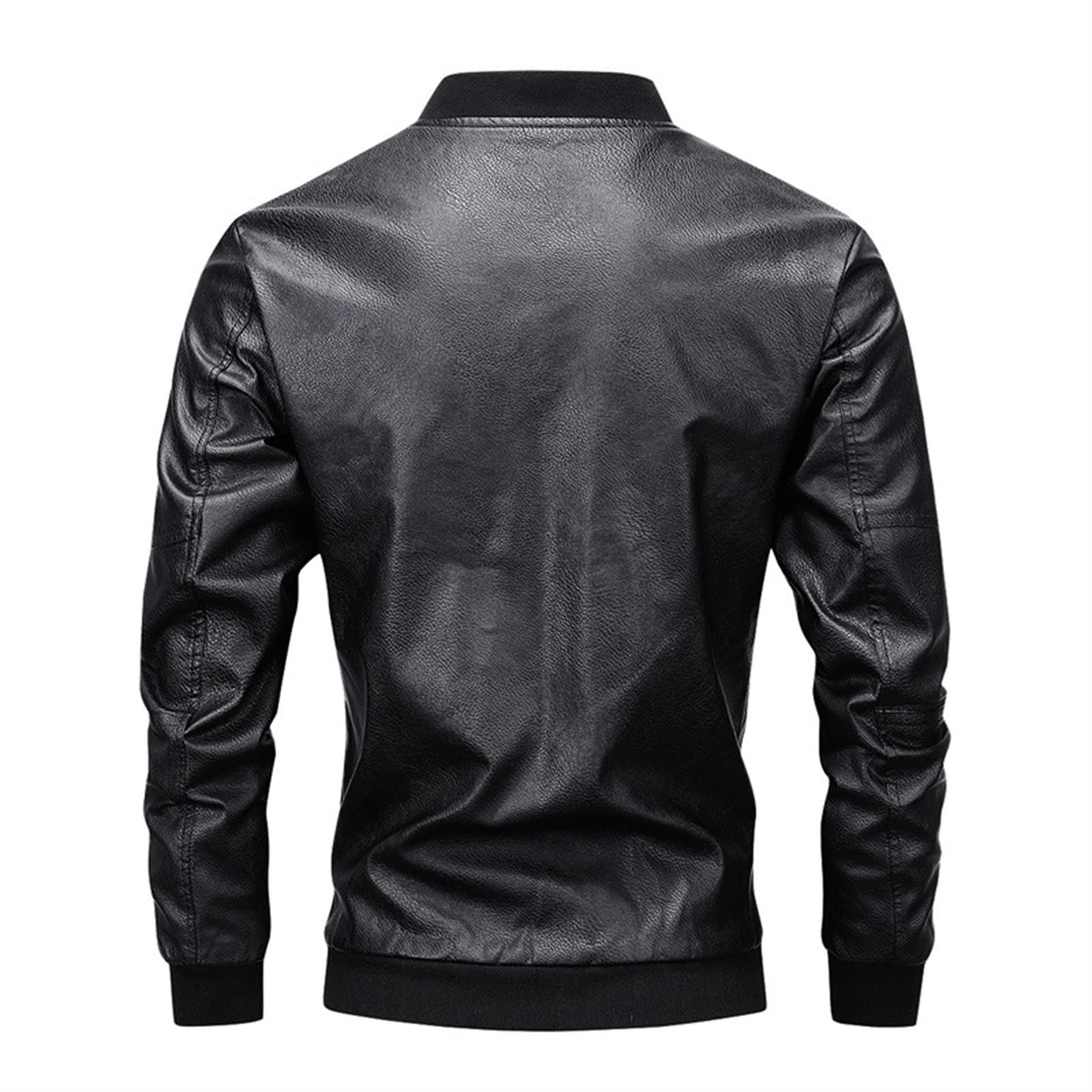 Maiyifu-GJ Men Stand Collar Leather Jacket Lightweight Faux Leather Motorcycle Jackets Casual Slim Zip Up Bomber Biker Coat (Black,Large)