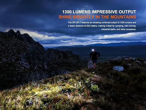 Miniatura 3 de Fenix HP12R-T - Linterna frontal recargable de 1300 lúmenes, diseño de batería dividida, modos de luz blancablanca neutraroja con organizador