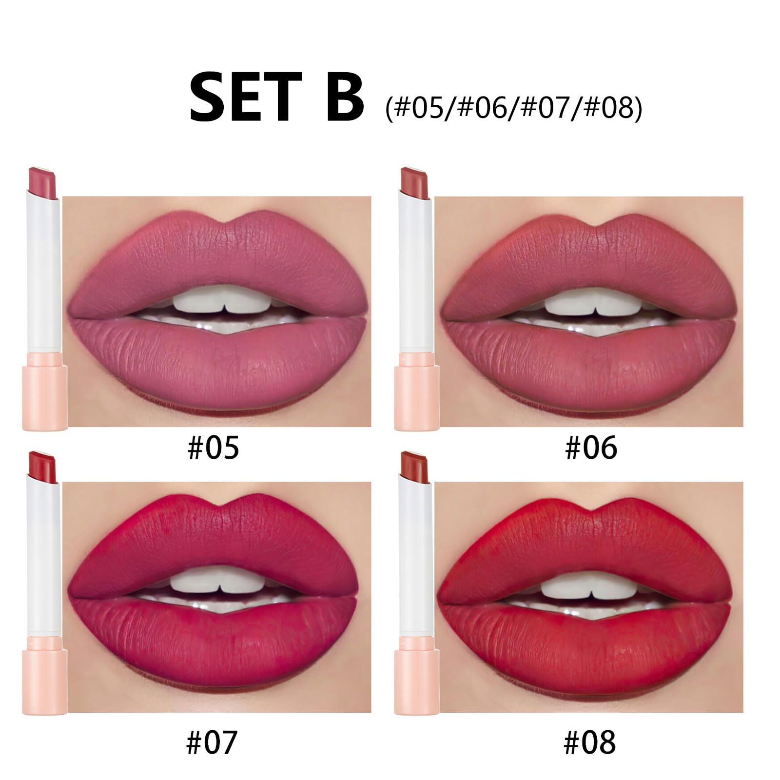 Long Lasting Matte Lipstick Set - 4 PCS High Pigmented Velvety Waterproof Natural Lip Gloss Makeup Gifts (Set B, 30g) - Image 4