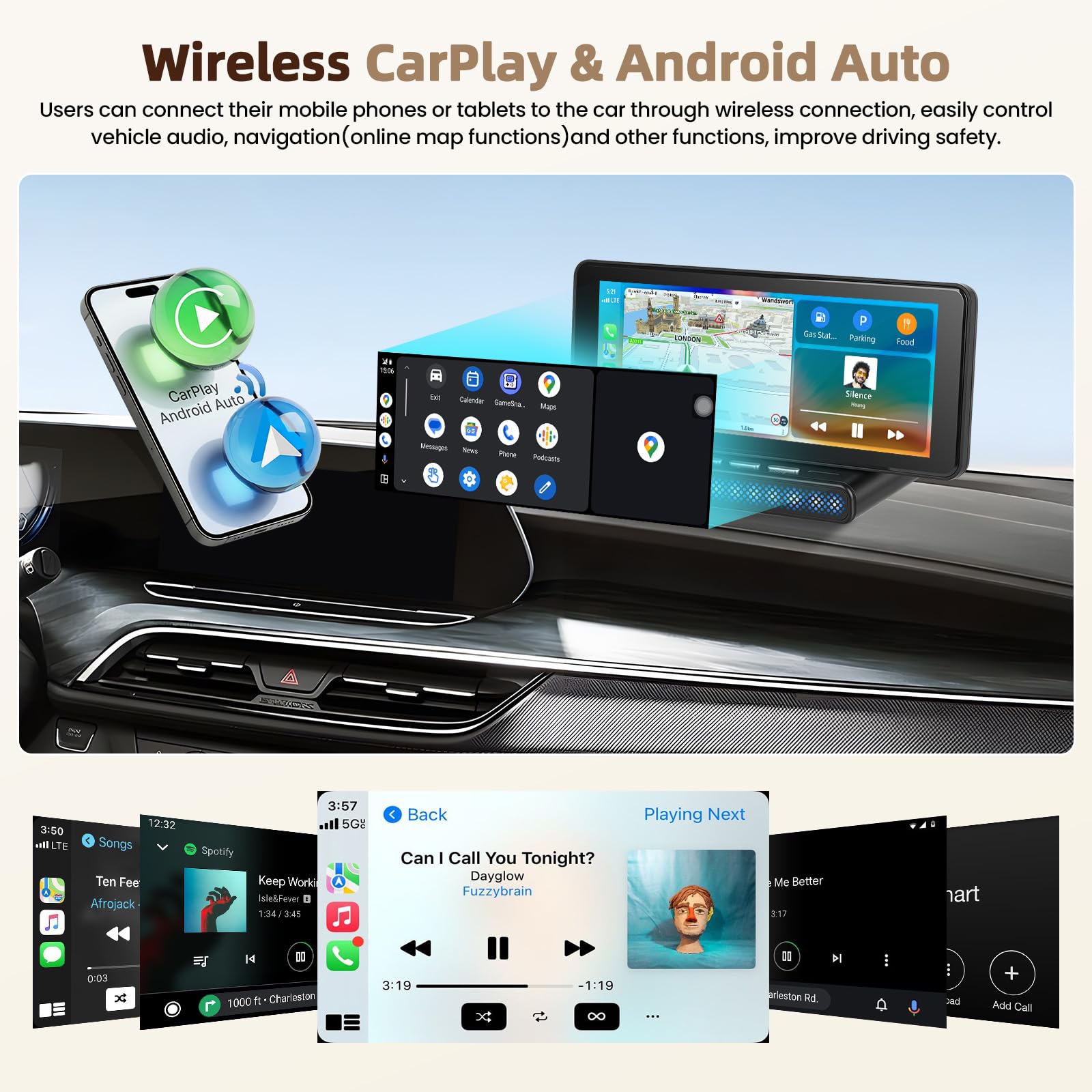 Telecamera per bambini da 6,86 pollici con supporto CarPlay, Android Auto e Bluetooth per auto, camion e furgoni, compatibile con poggiatesta.