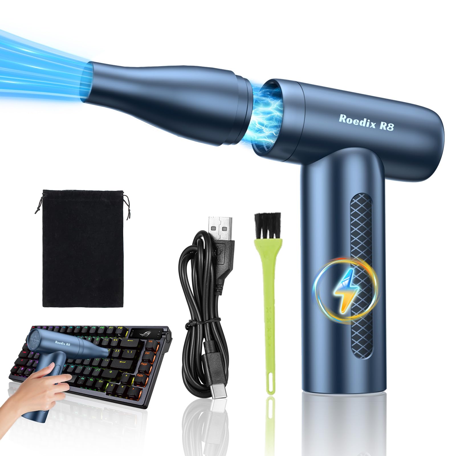 200W Electric Air Blower Electric Air Duster - 200W High-Power Handheld Blower For Cleaning Keyboards, Computers & Cars Inflatable Keyboard - View #2