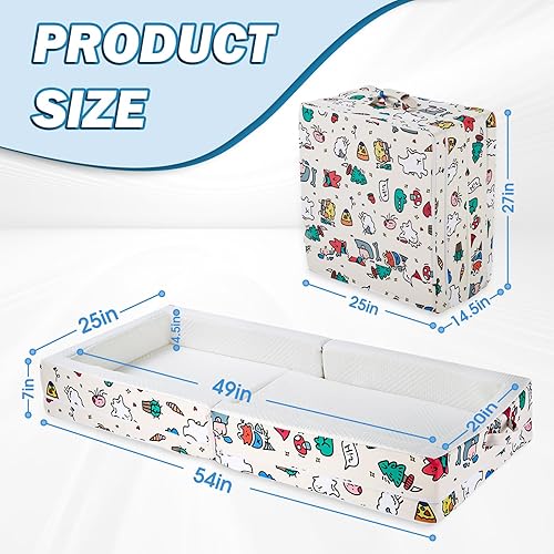 Miniatura 5 de Cama de viaje plegable portátil para niños pequeños, cuna de espuma suave de tela de capa de aire con rieles de seguridad, sin montaje, funda